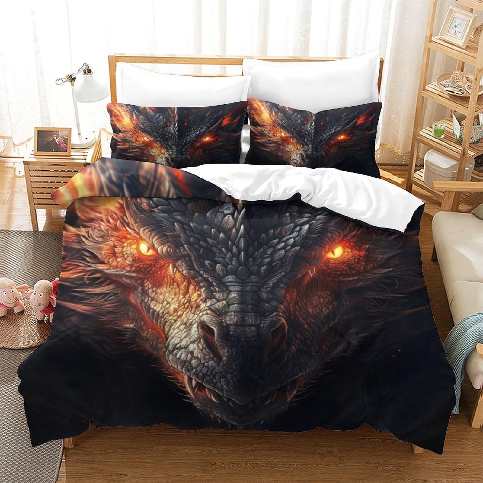 Housse de couette dragon parure de lit 3 pièces pour chambre lit simple