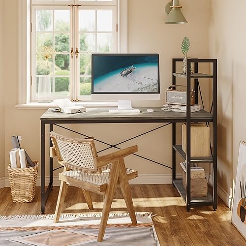 Miniatura 2 de Bestier - Escritorio para computadora con estantes de almacenamiento, escritorios de oficina en casa de 55 pulgadas con estantería reversible, con