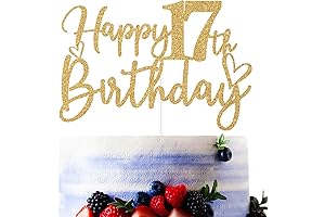 Gold Glitter Happy 17th Birthday Cake Topper for Memorable Celebrations