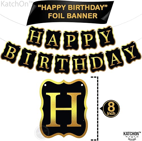 Miniatura 4 de KatchOn, Juego de decoraciones de feliz cumpleaños, enorme, paquete de 48  Cartel de feliz cumpleaños negro y dorado  Decoraciones de cumpleaños