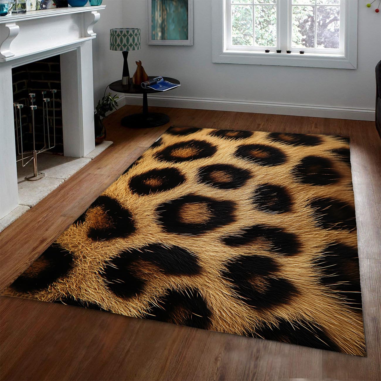Tapis 120x150 de salon léopard antidérapant et doux au toucher camel