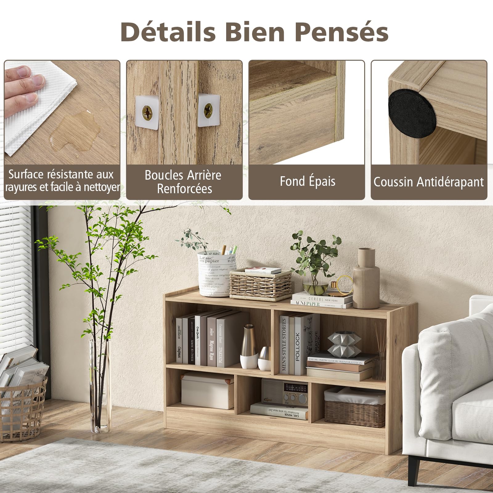 GOPLUS Bibliothèque 5/8 Cubes Ouvertes, Meuble de Rangement Bibliothèque Enfant Salon pour Livres et Jouets,111 x 30 x 61,5CM, Naturel