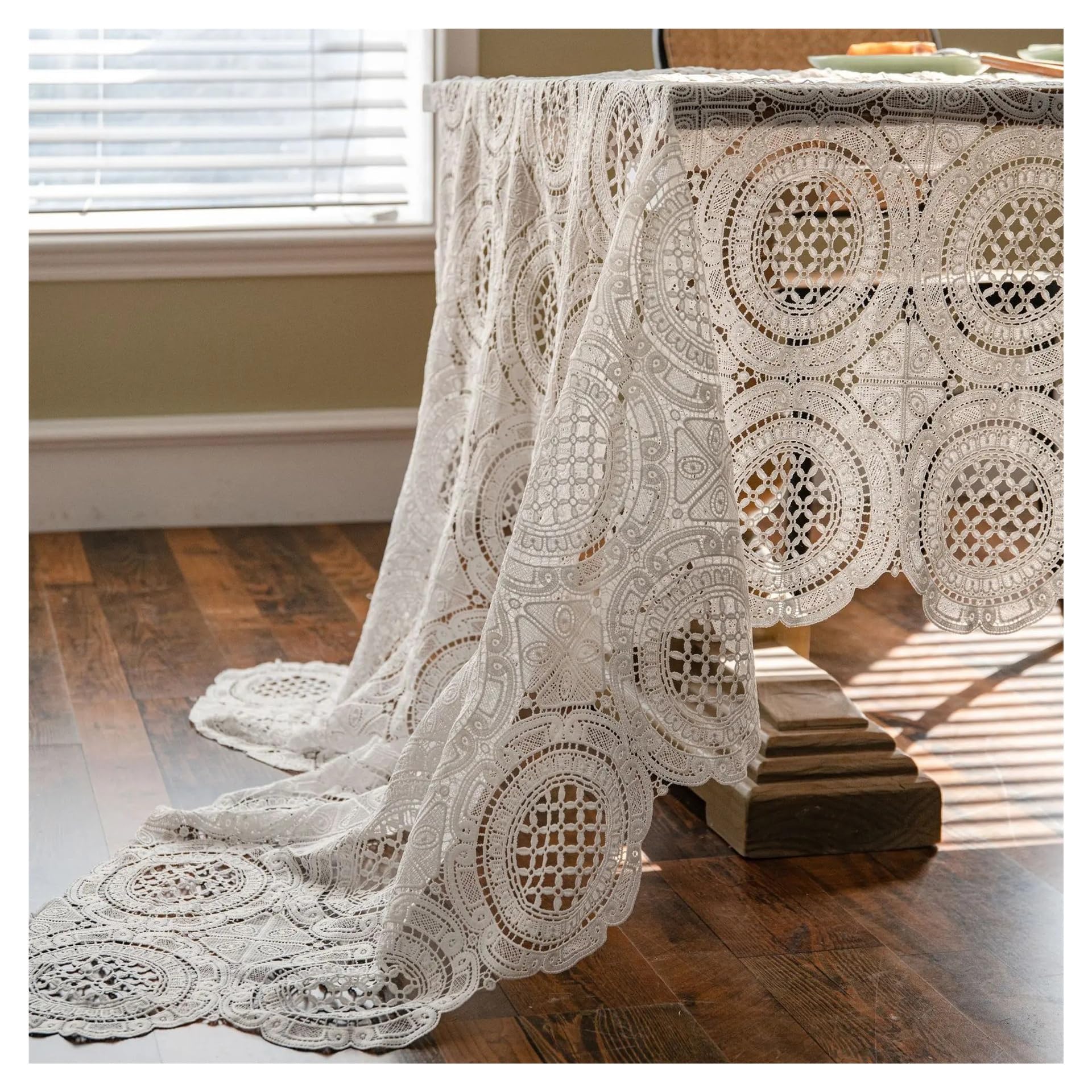 CYMMIYT Lace Tablecloth Rustic Wedding White Lace Tablecloth Vintage Water Soluble Hollow Embroidered Table Cloth Cover(Color 2,130x130CM)