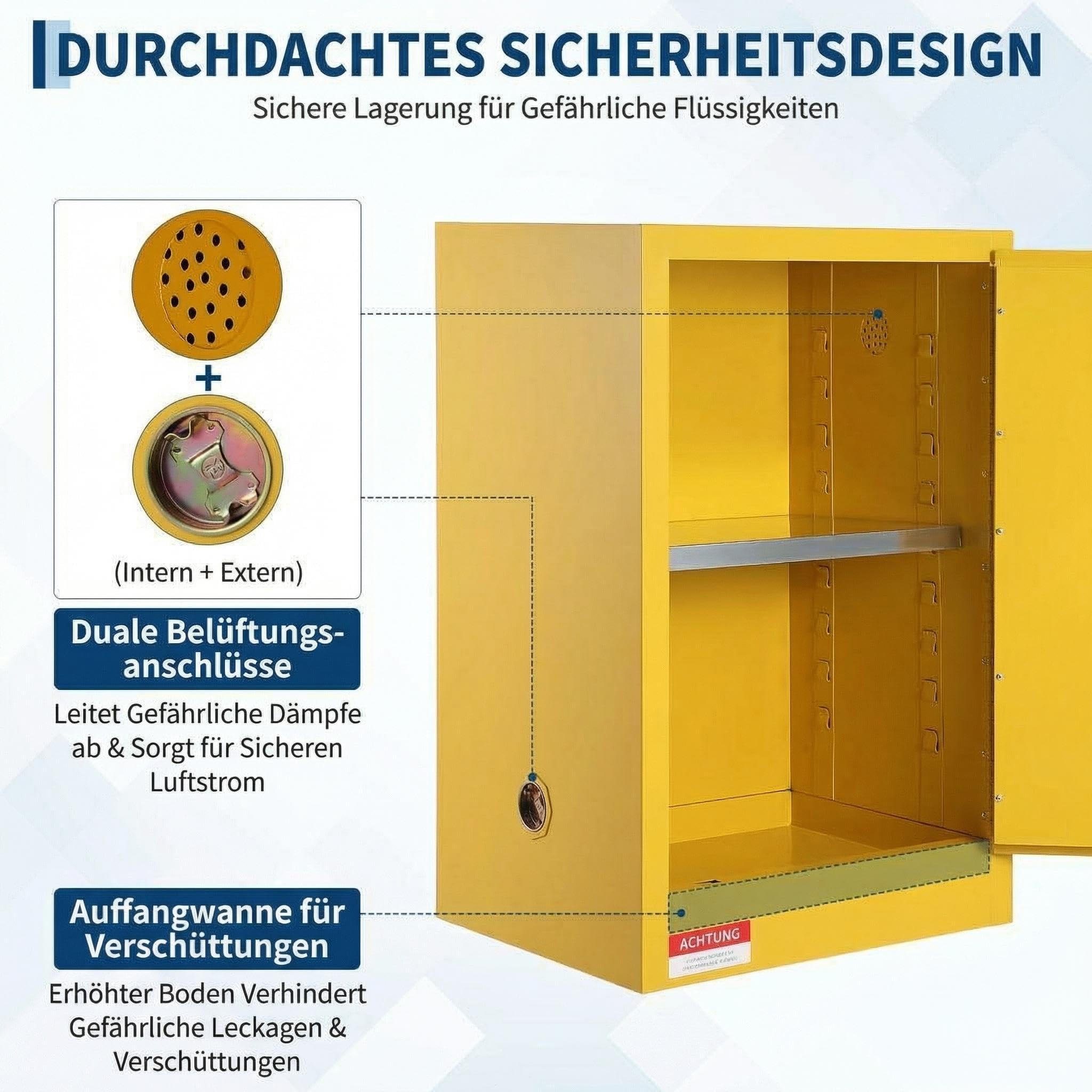 Garvee Feuerfester Sicherheitsschranke Für Brennbare Flüssigkeiten,Sicherheitsschrank Abschliessbar, 16 gal,Schrank Mit Einem Verstellbaren Regal,457 x 457 x 889mm