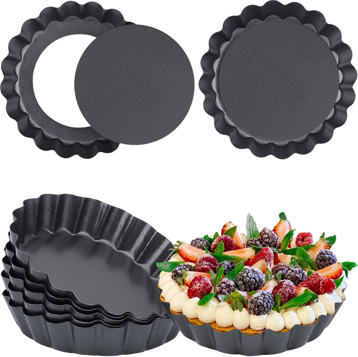 Buy Suice 4 Inch Mini Tart Pan 8 Packs, Small Round Quiche Pan with