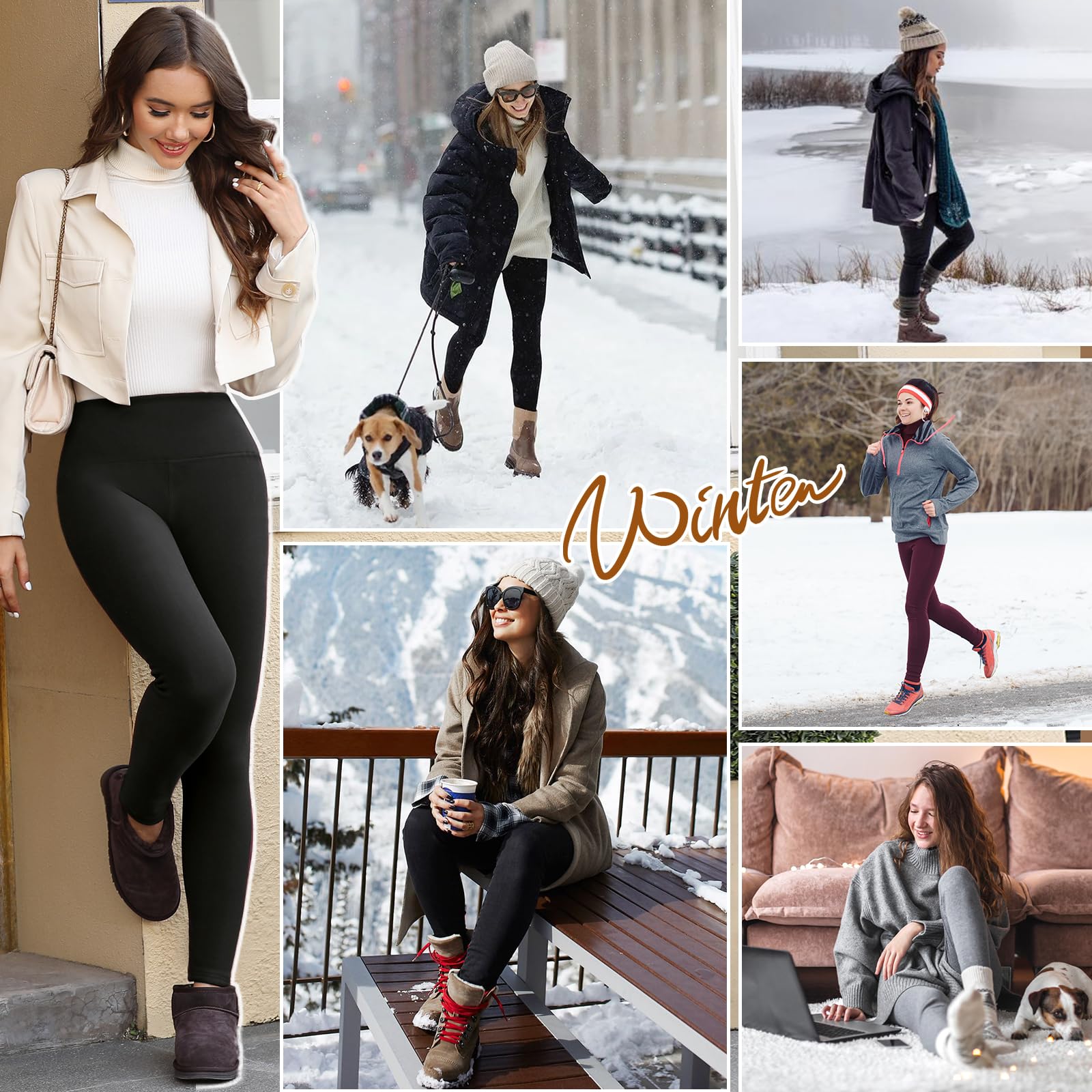 Voqeen Leggins Felpati Donna Leggings Elastici Morbido Invernali Termici Donna Collant Felpati Termiche a Vita Alta