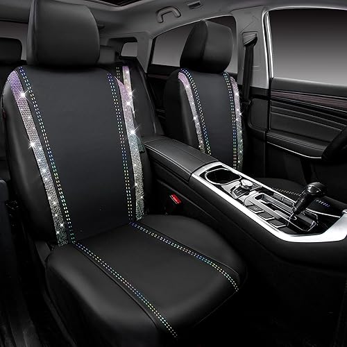Miniatura 60 de CAR PASS Funda de asiento trasero de cuero y diamantes de imitación brillantes, impermeable, diseño de diamante brillante, ajuste universal, tiras