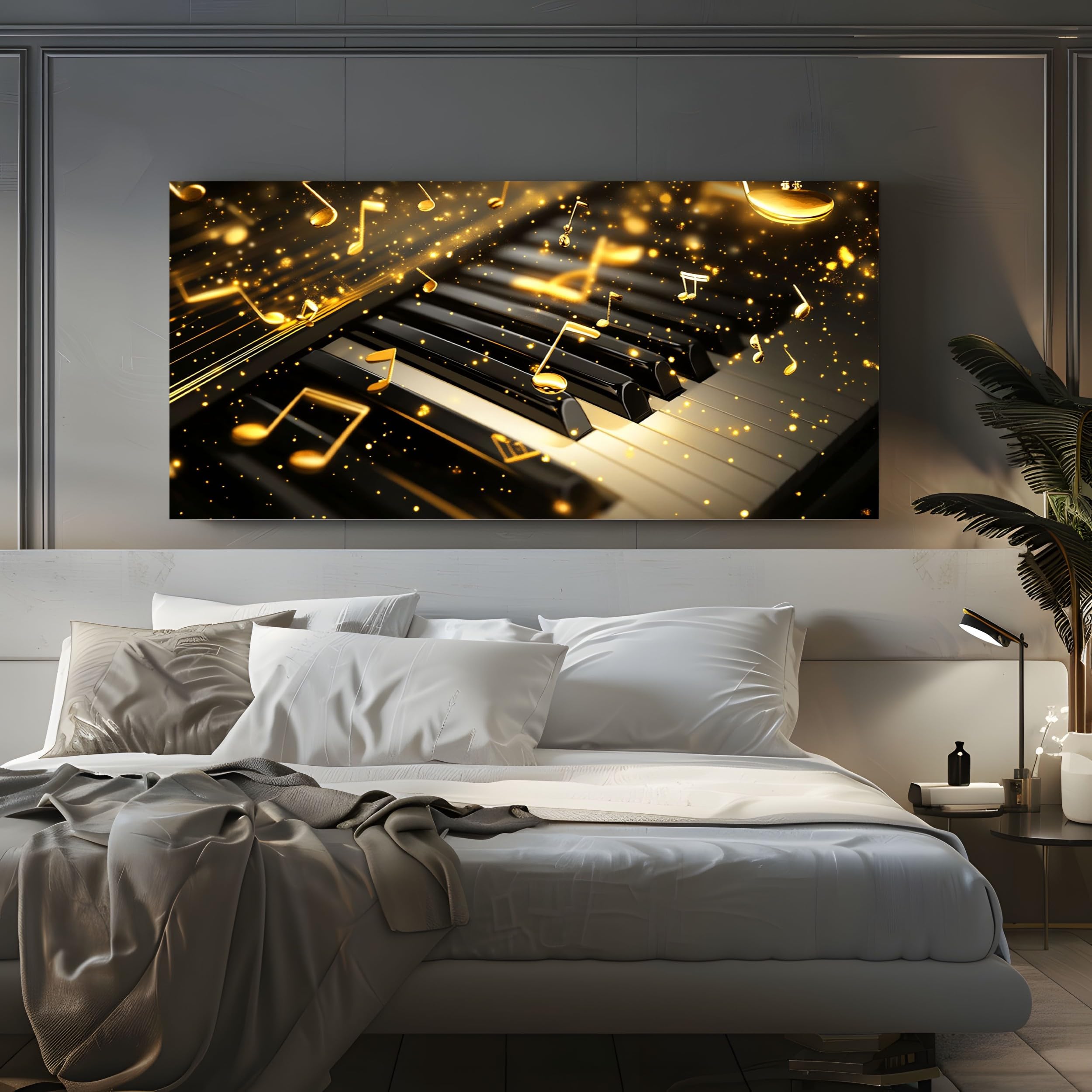 ZORYAN Quadro Moderno Camera da Letto Tema Musicale Senza Cornice 70x140cm | Pianoforte Decorazione Murale Spartito con Chiave Classica Stampa su Tela Cielo Stellato di Lusso per Soggiorno Ufficio