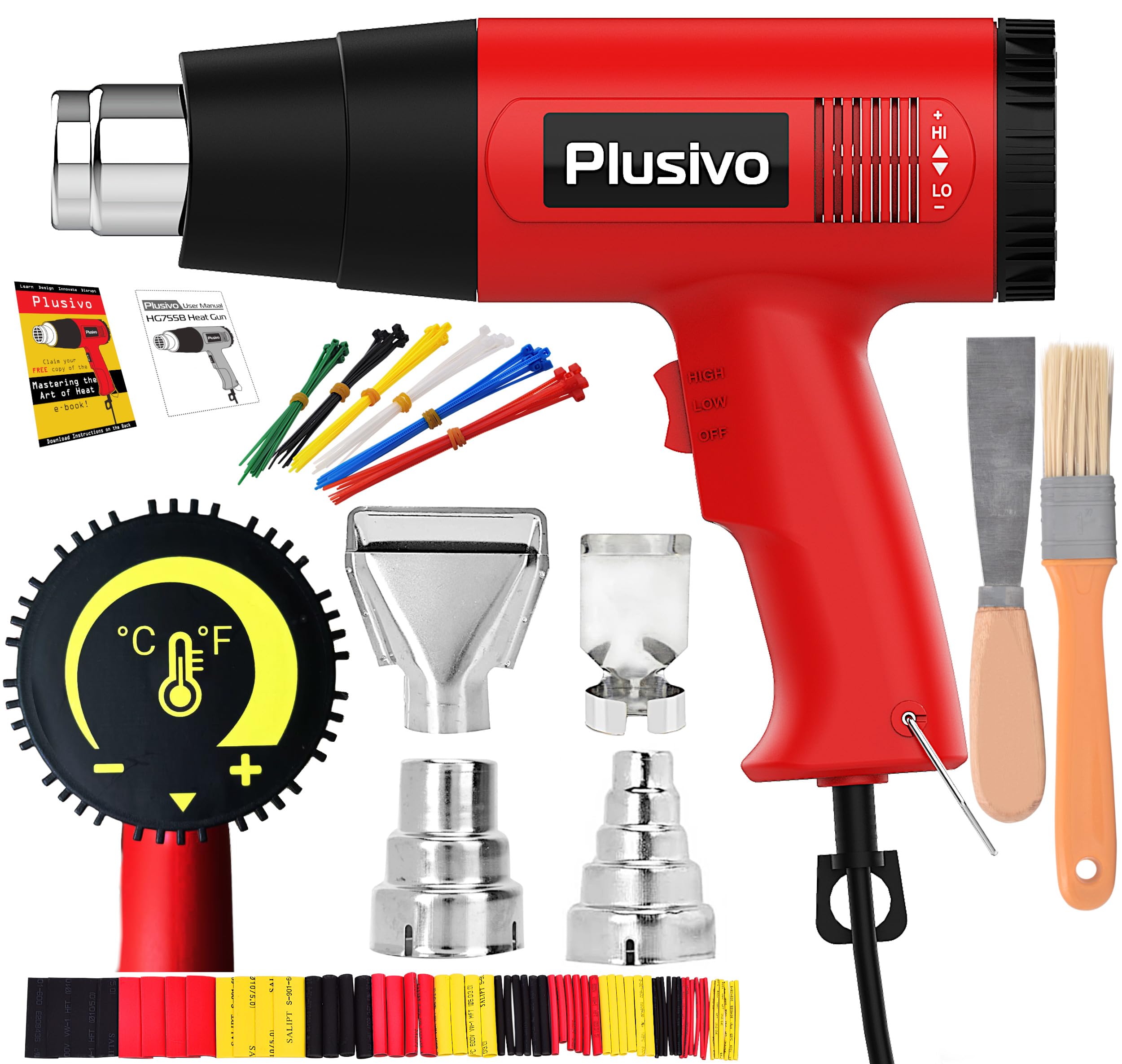 Heat Gun 2000W (122-1202℉ (50-650℃) Hot Air Gun Heavy Duty Fast Heating Adjustable Temperature Control Knob Dual Speed Airflow with 4 Nozzles for Shrinking, Bending PVC, Crafts, Stripping Paint