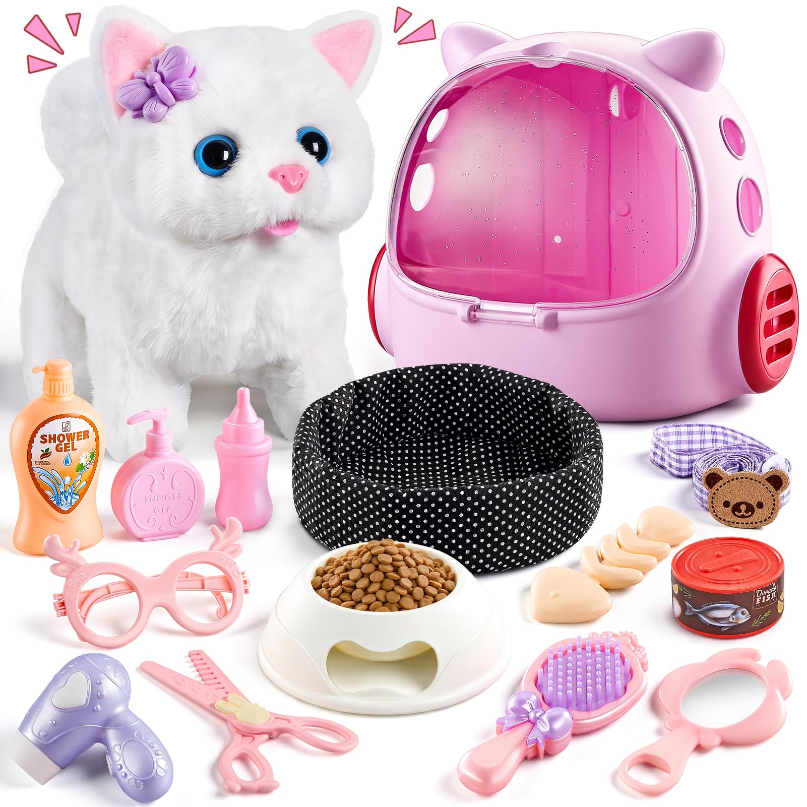 Jouet Chat Interactif pour Filles, Chat Robot avec Marche, Chat en Peluche Interactive 4 5 6 Ans