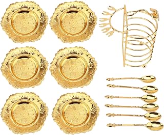 European Style Plate Set, Zinc Alloy, Reusable Metal, Elegant Fruit Tray with Spoon Set - Durable Serving Dish, Convenient Storage Solution, Ideal for Parties and Snacks (Gold)