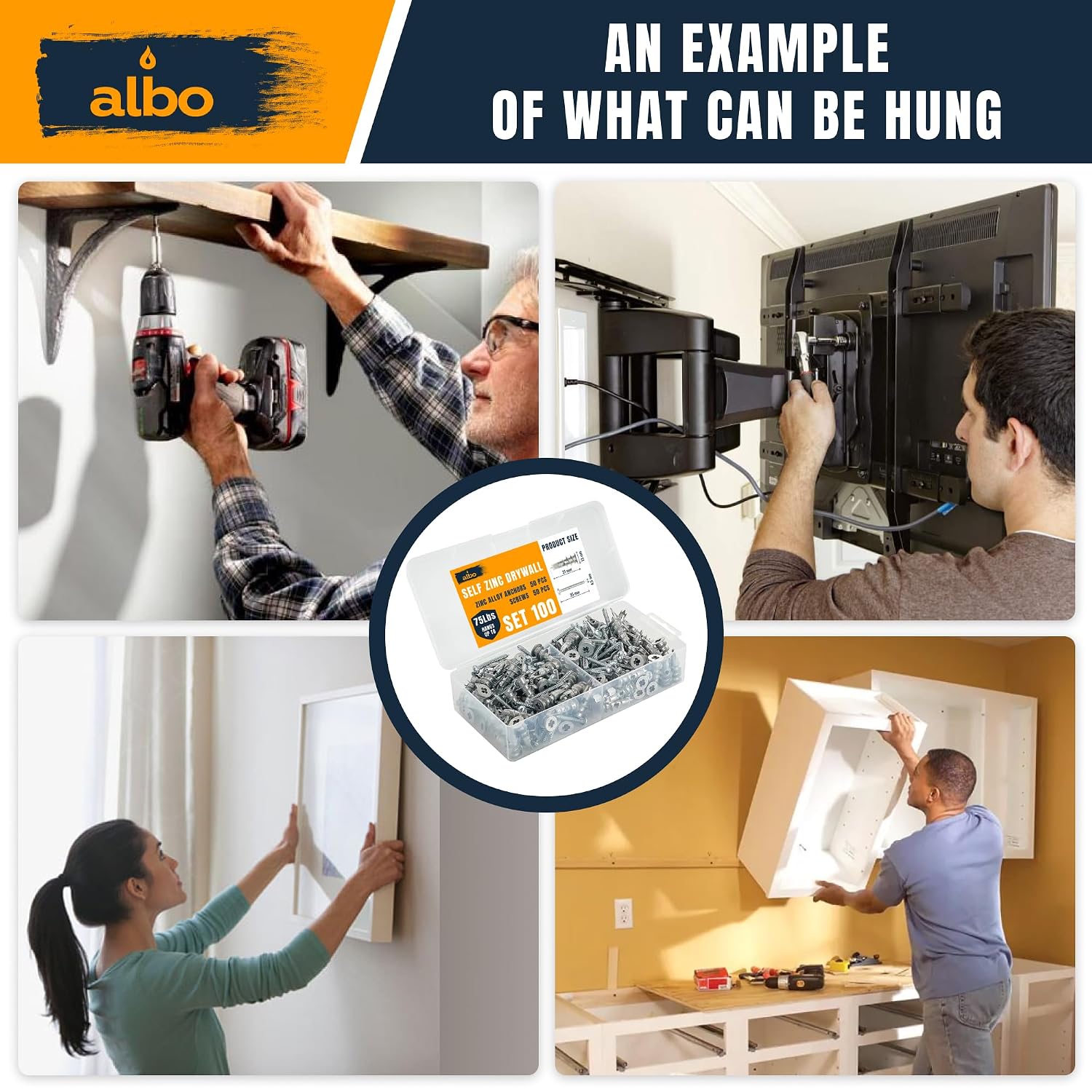 ALBO 100 Pcs. Zinc Self-Drilling Drywall Anchors and #6 x 1-1/4" Screws