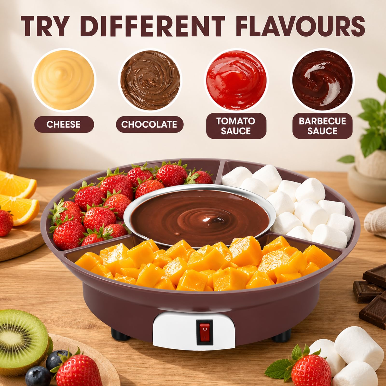 Scioglicioccolato Elettrico 10oz, Mini Fonduta con 6 Forchette e Vassoio
