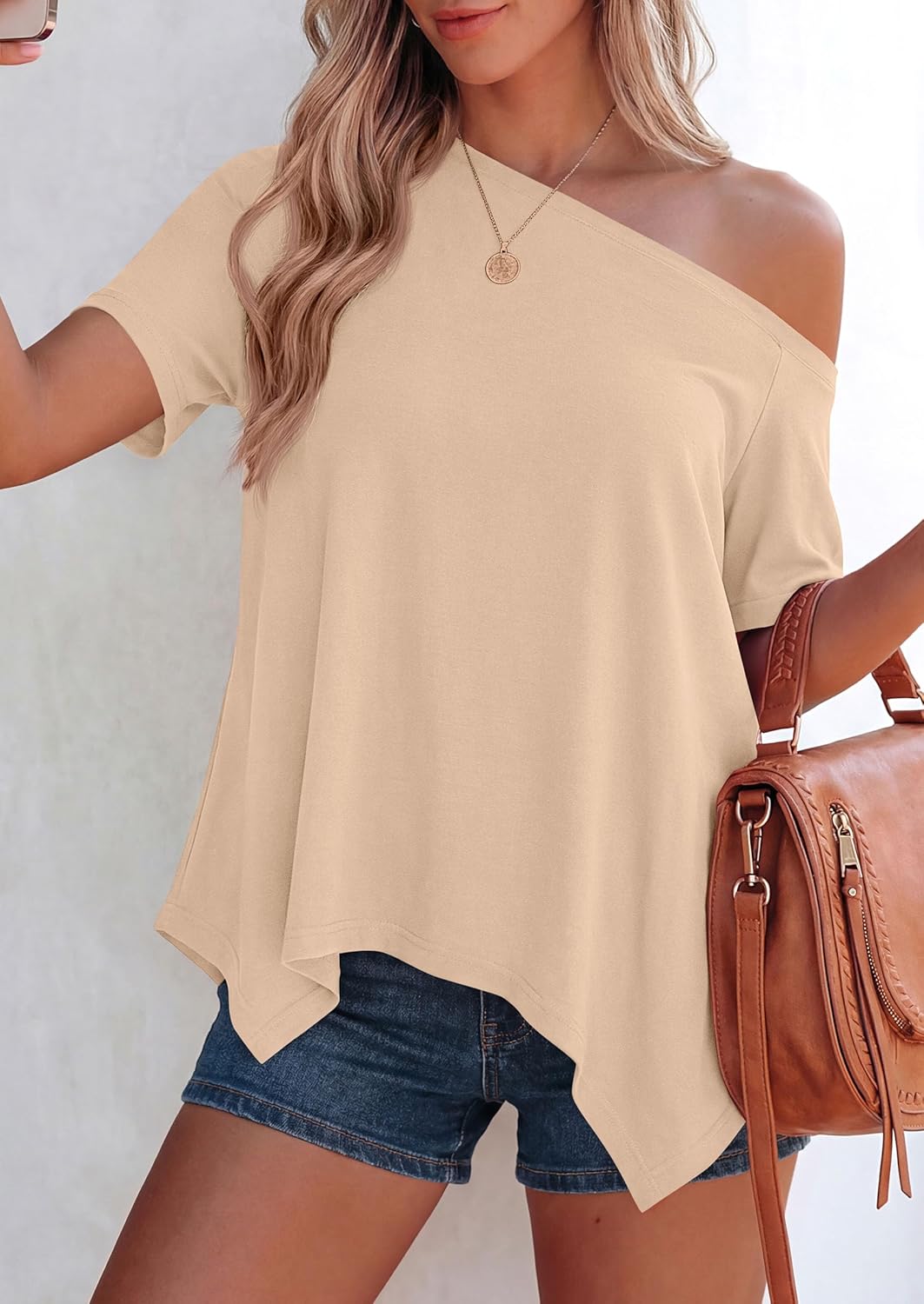 PRETTYGARDEN Womens Off The Shoulder Summer Tops Short Sleeve Tunic Blouse 2026 Casual Spring Asymmetrical Oversized Tshirts - Image 2