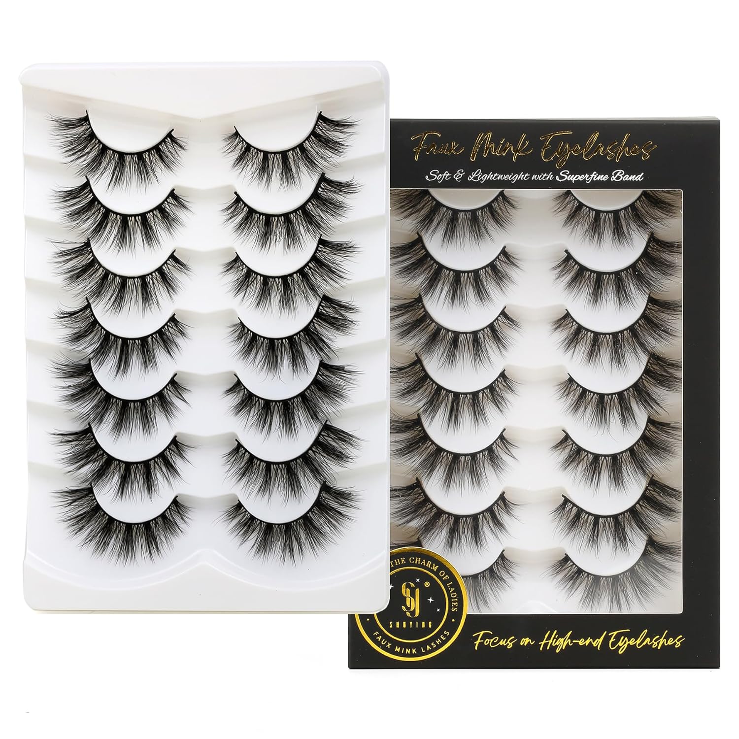 SHUYING False Eyelashes 16mm Faux Mink Lashes with Superfine Band Cat Eye Look Fluffy Soft Strip Lashes Luxury Volume Fake Eyelash 7 Pairs Pack SHUYING False Eyelashes 16mm Faux Mink Lashes with Superfine Band Cat Eye Look Fluffy Soft Strip Lashes Luxury Volume Fake Eyelash 7 Pairs Pack