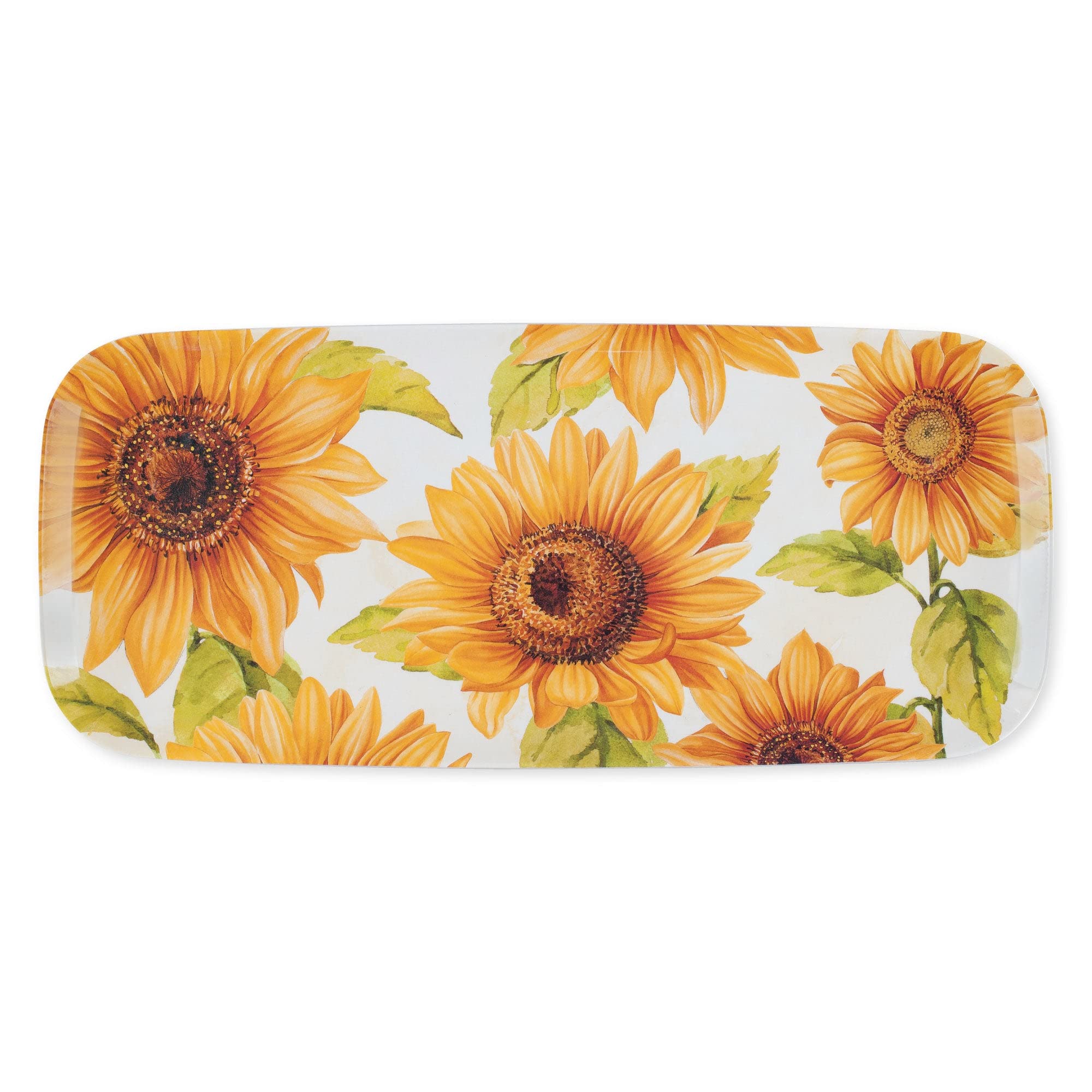 UPware Sunflower Melamine Serving Tray, 15 x 6.5 Inch Rectangular Serving Platter, BPA Free Food Tray for Party Entertaining