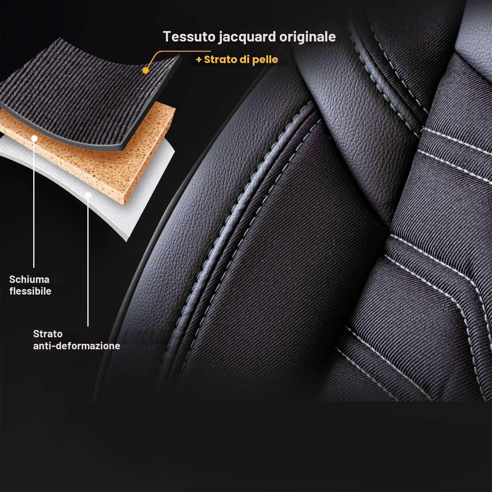 Coprisedili universali per auto – Premium accessori interni per auto e SUV – jacquard coprisedile auto, compatibile con airbag, nero e grigio, set di montaggio incluso