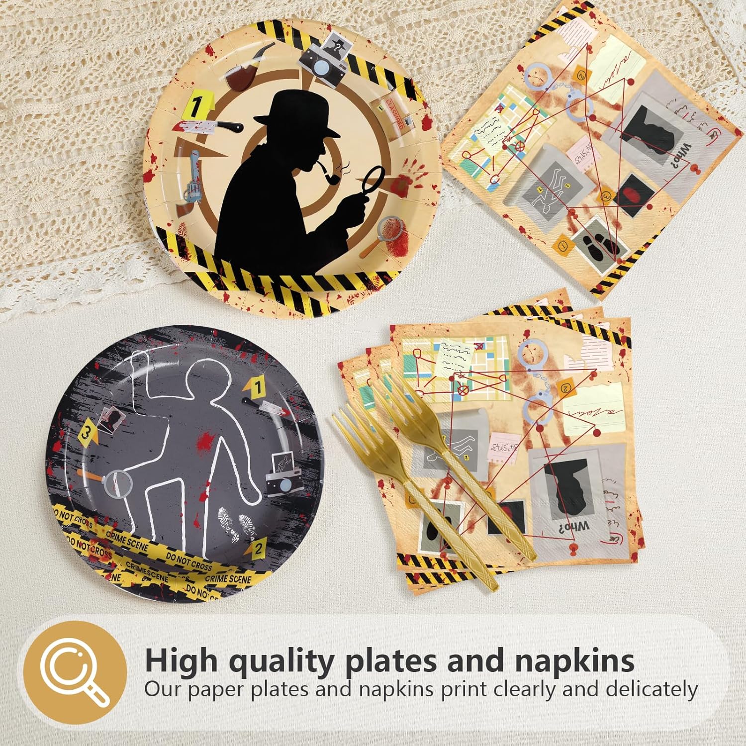 96Pcs Murder Mystery Themed Party Supplies Top Secret Plates and Napkins Secret Agent Spy Detective Tableware Sets for Halloween Crime Scene Escape Room Kids Birthday Party Decorations Favors Serves24