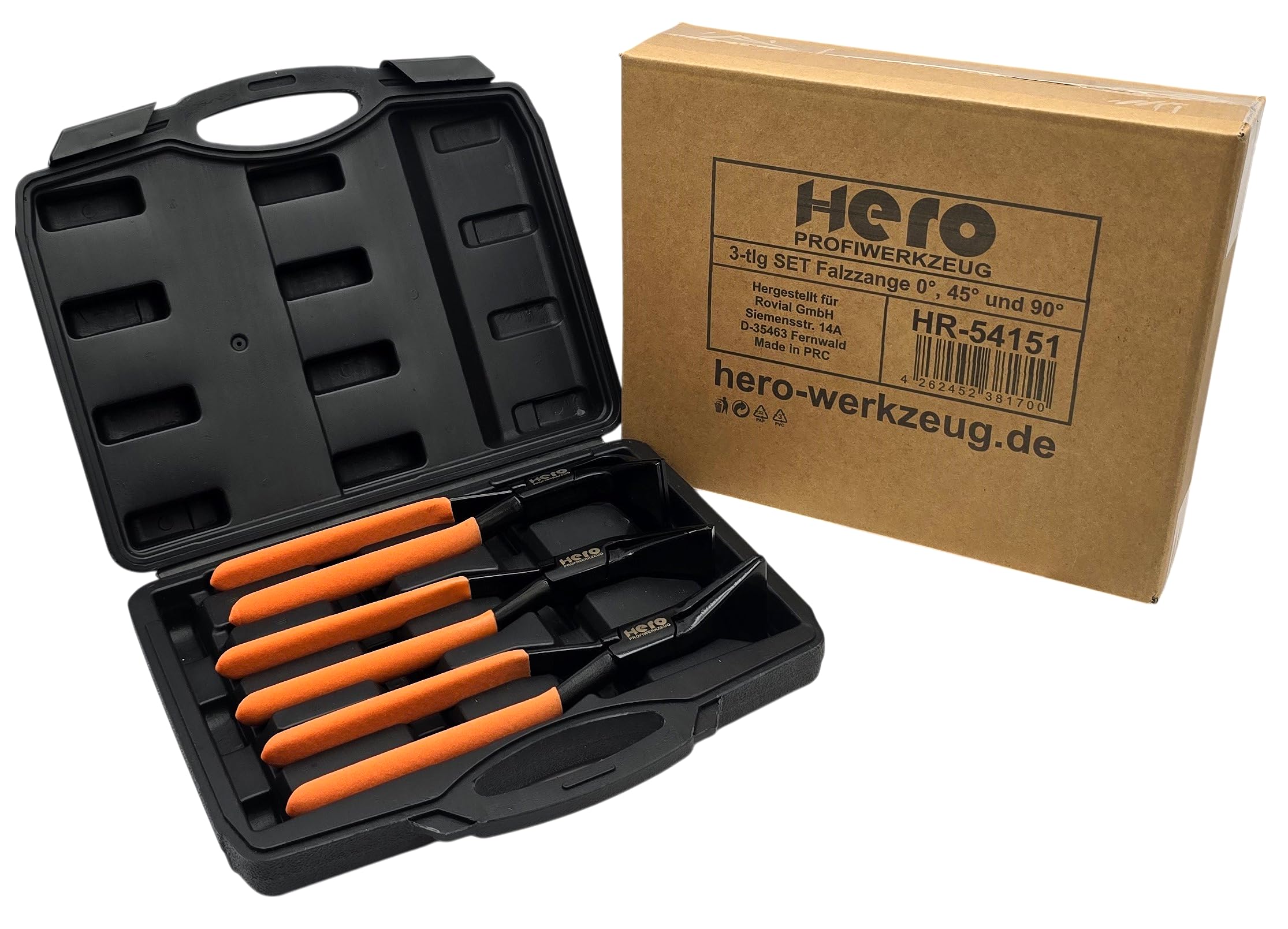 HERO Profi Falzzangen Set 3-tlg – Abkantzangen 0°, 45° & 90° für Dachdecker & Spengler – Präzise Blechbearbeitung mit Profi-Biegezangen – Inkl. Transportkoffer