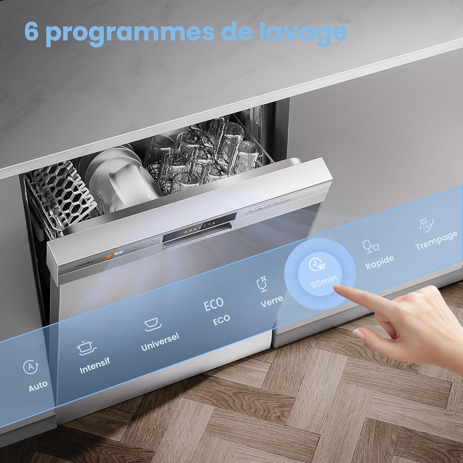 Diagram showing freestanding and built-in installation options with dimensions