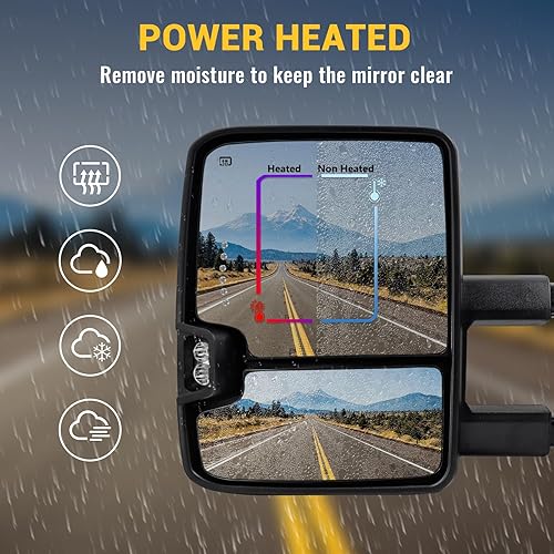 Miniatura 4 de Sanooer - Espejos laterales para camioneta con direccional, calentamiento eléctrico del cristal, sensor de temperatura en la luz para el suelo y