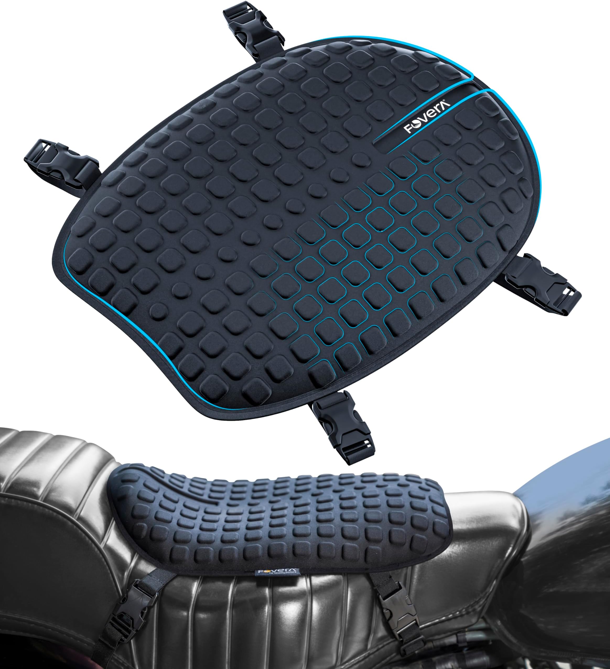 FOVERA Motorcycle Gel Seat Cushion - Supports Sit Bones, Tailbone, and Buttock Muscles - Massaging Gel Absorbs Micro-Shocks and Road Jerks, Suitable for All Motorbikes