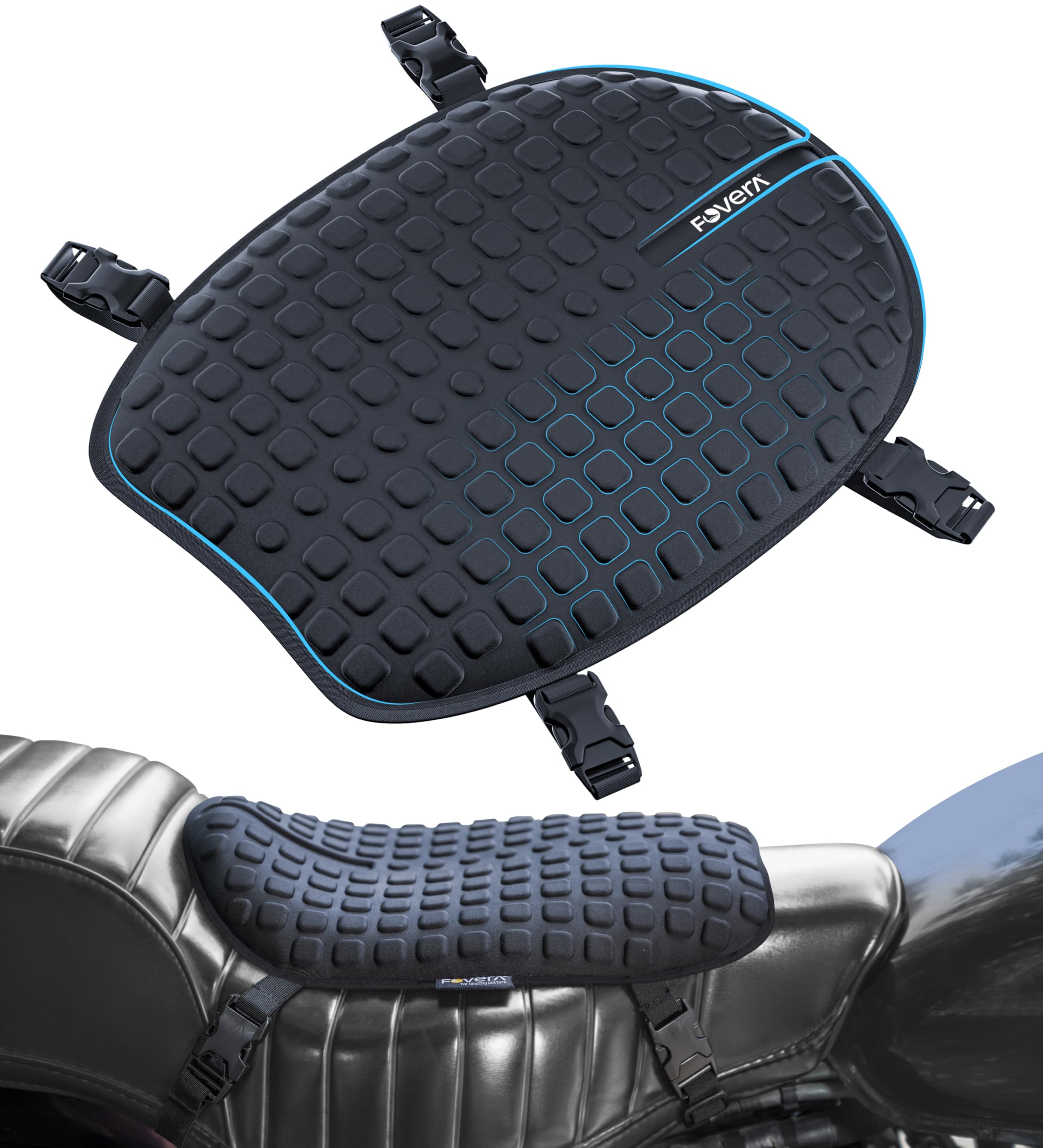 FOVERA Motorcycle Gel Seat Cushion - Supports Sit Bones, Tailbone, and Buttock Muscles - Massaging Gel Absorbs Micro-Shocks and Road Jerks, Suitable for All Motorbikes