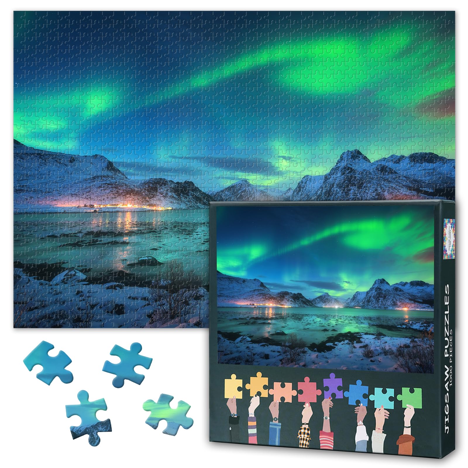 Green Northern Lights Puzzles for Adults 1000 Pieces, Aurora Borealis Jigsaw Puzzles, Adult Puzzle for Adults, Educational Fun Games or Toys for Elders Friends 20X27 INCH โ image 1