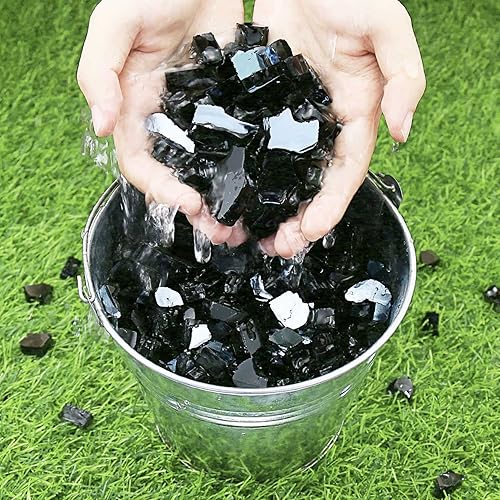 Vista 154 de Grisun Vidrio ignífugo para cuenco de fuego, 1/2 pulgada de alto, 10 libras, brillo reflectante, rocas de vidrio templado para gas natural o Verde