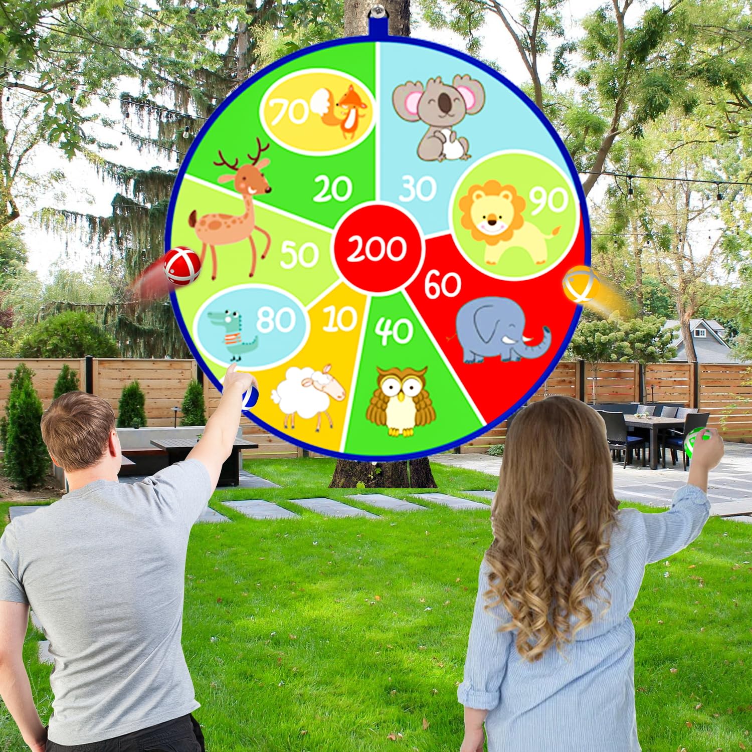 Lbsel 25.5" Grande Bersaglio per Freccette per Bambini con 12 Palline adesive per Interni ed Esterni, Divertente Gioco per Feste, Idee Regalo per Ragazzi e Ragazze 3 4 5 6 7 8 9 10 11 12 Anni(65cm)