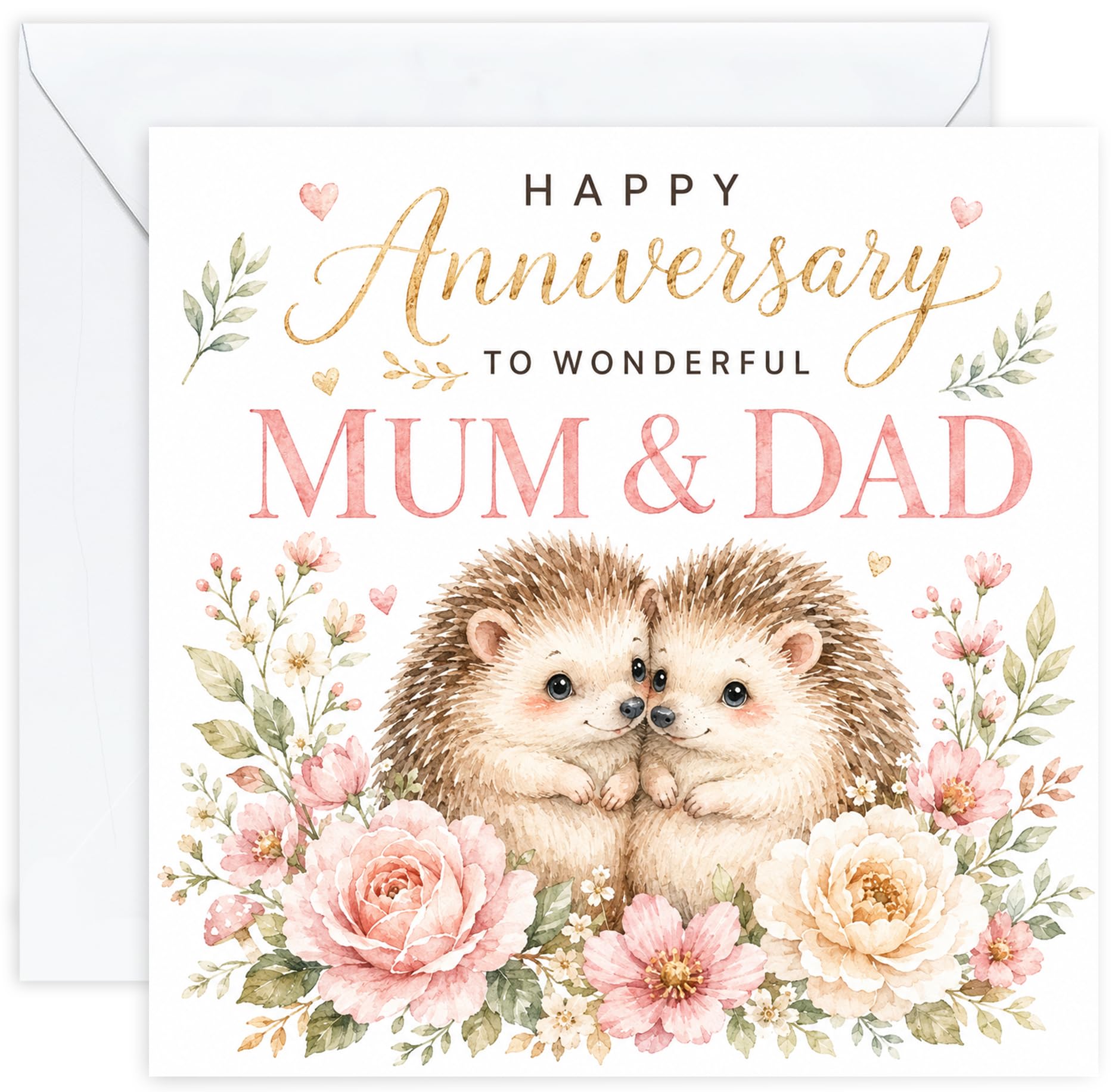 Anniversary Card for Mum and Dad | Cute Hedgehog Wedding Anniversary Card for Parents | Happy Anniversary Mum & Dad Card with Optional Printed Inside Message (Design 06)