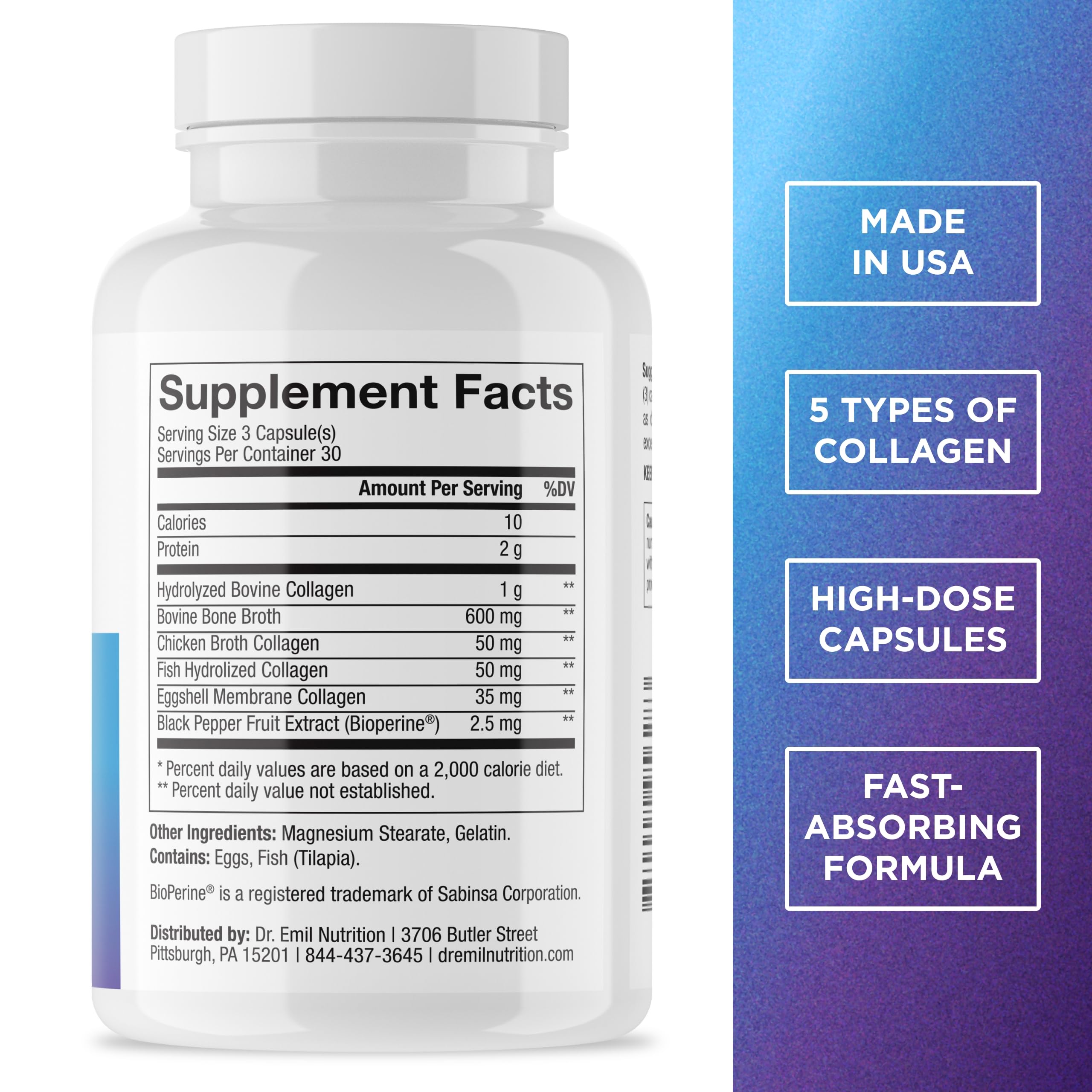 Dr. Emil Multi Hydrolyzed Collagen, Types I, II, III, V & X, 90 Capsules — Amazon image 2