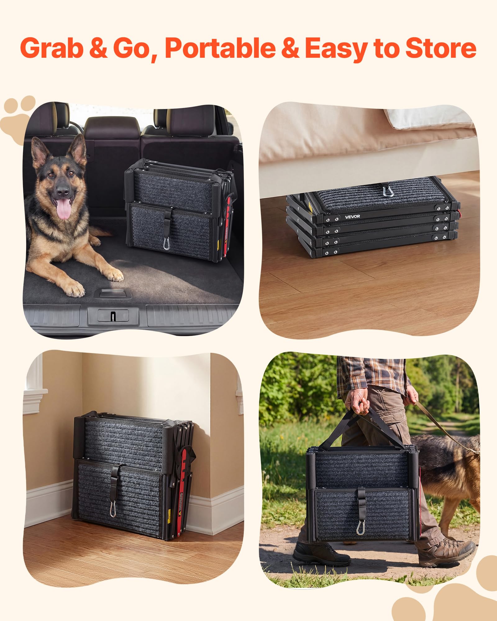 VEVOR Scaletta Pieghevole per Auto per Animali Domestici, Scala Pieghevole a 4 Gradini per SUV Camion Letti Divani per Animali Domestici Carico max 90,72 kg Superficie Antiscivolo, Extra Large