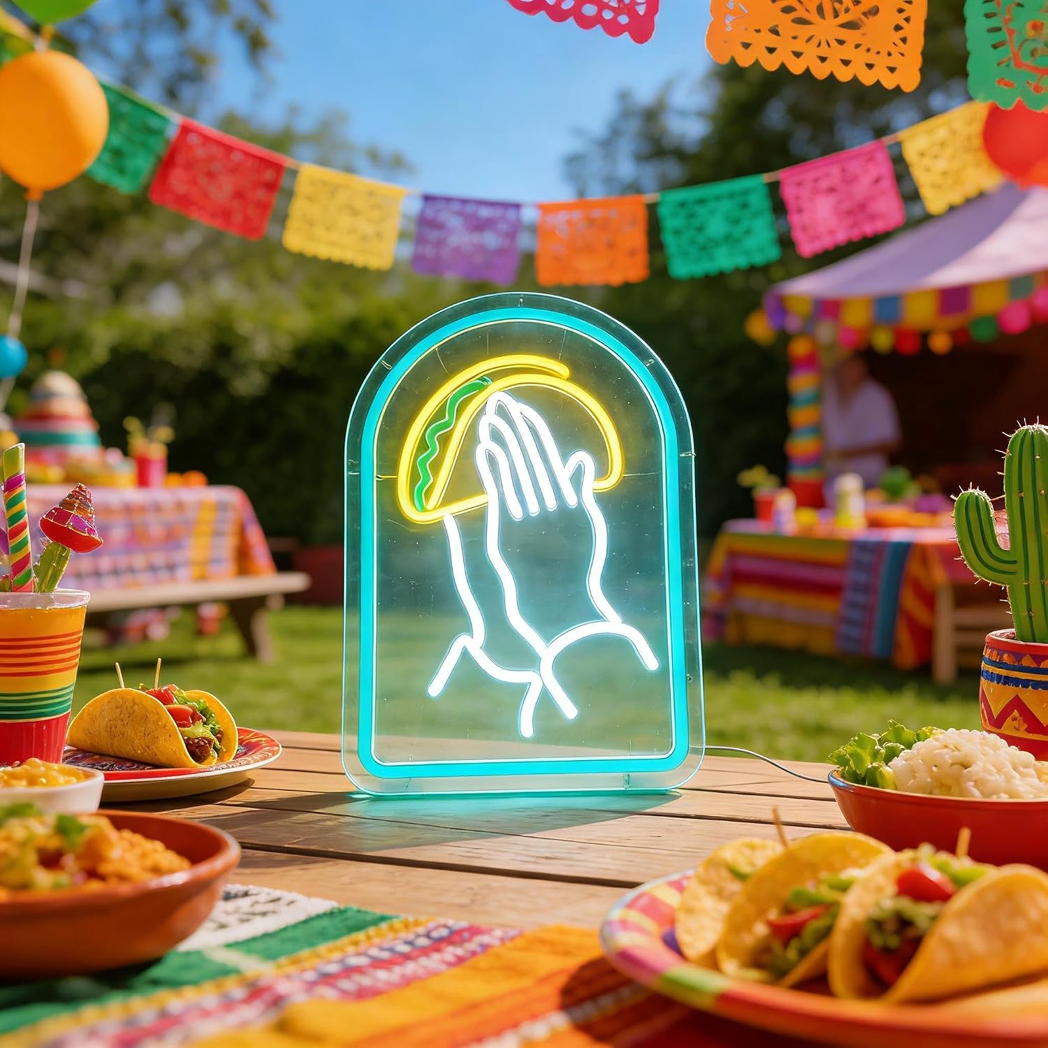 Taco LED Neon Sign, Holding Taco Hand Accent USB Powered Decorative Light Mexican Food Theme Decor for Restaurant Kitchen Bedroom Party Home Wall Table Light Up Sign 15.4 x 10 In
