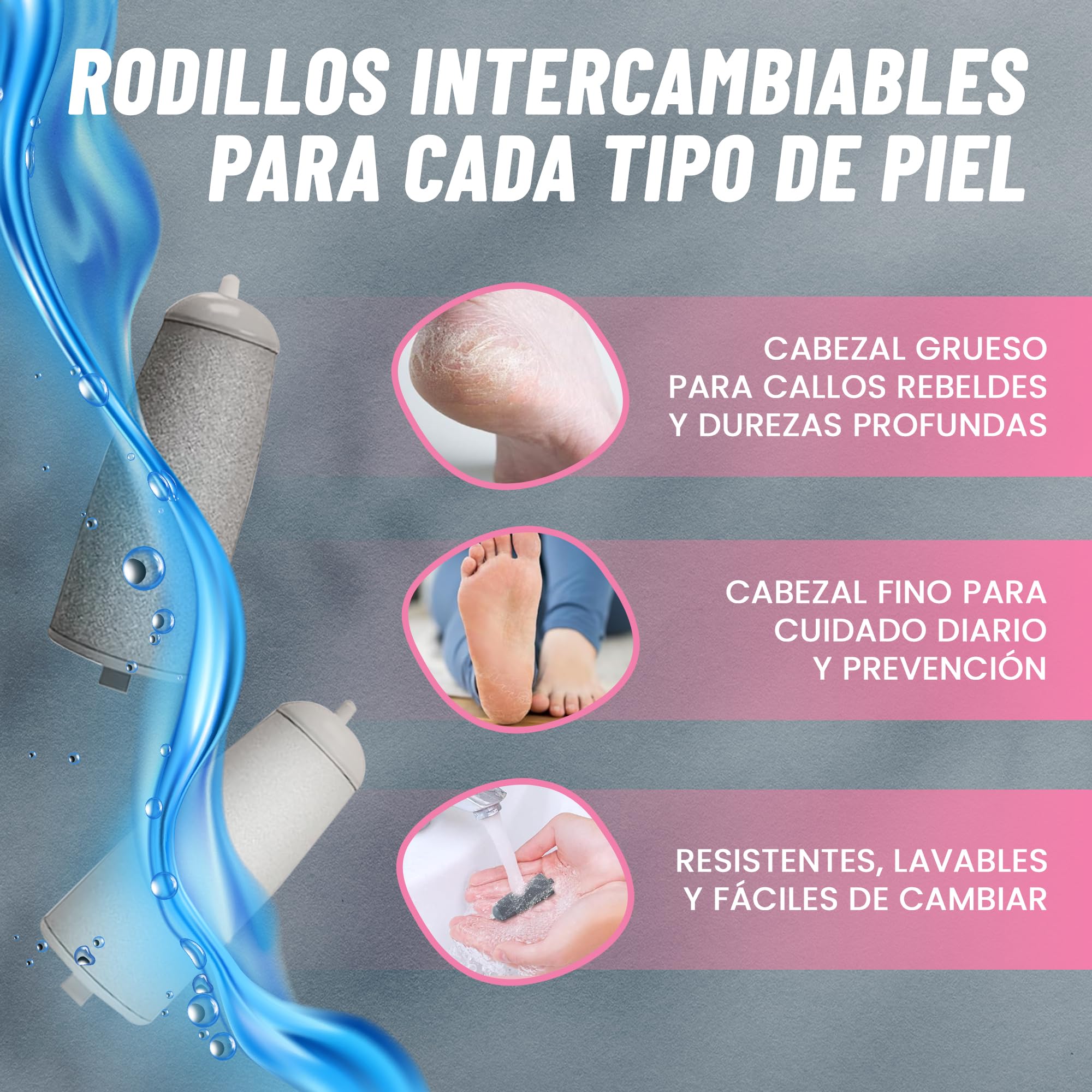 Lima Electrica Pies Durezas - Quita Durezas para Pies - Removedor de Callos - Pedicura Profesional para Pies - Pedicura Profesional para Pies Recargable con 2 Recambios con Luz Integrada.