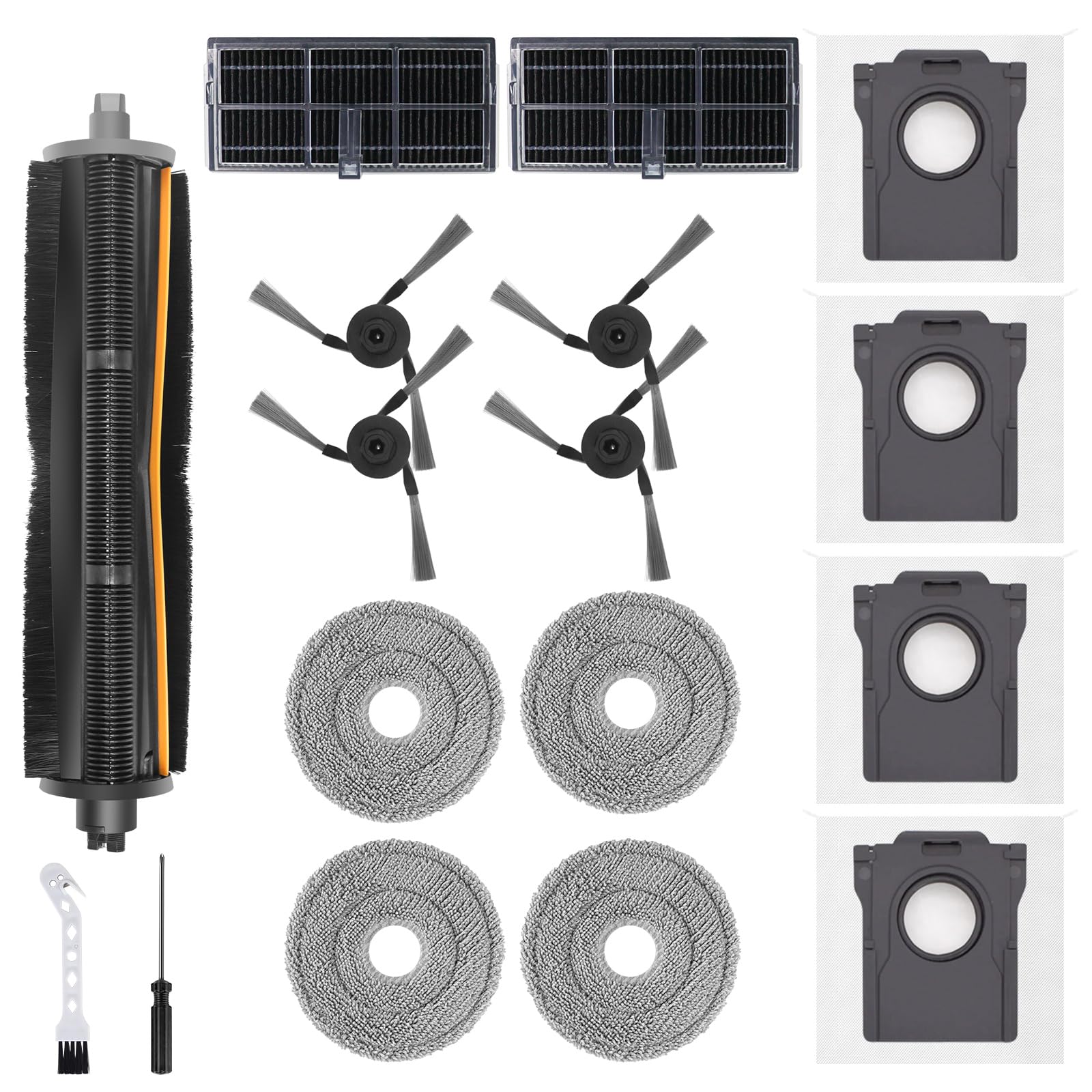 Spofan Accessories Replacement Compatible with Dreame L10s Ultra Gen 3, L50 Ultra AE, X40 Ultra, L40 Ultra Robot Vacuum Cleaner, 1 TriCut Brush, 2 Filters, 4 Side Brushes, 4 Mop Pads, 4 Dust Bags