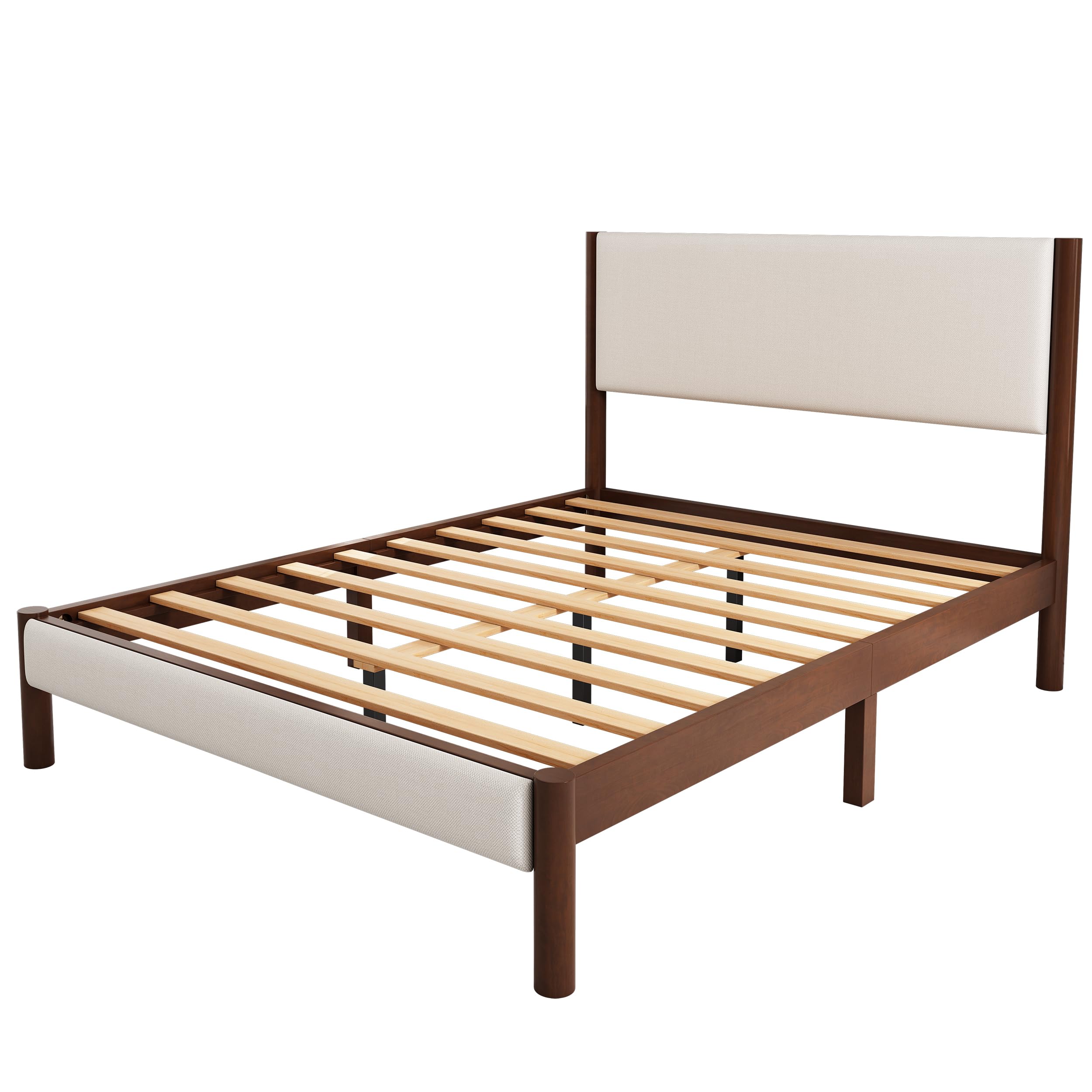 Tzou Wood Modern Platform Bed with Walnut Wood Frame Easy Assembly Queen Bed for Bedroom Primary Suite Guest Room Walnut
