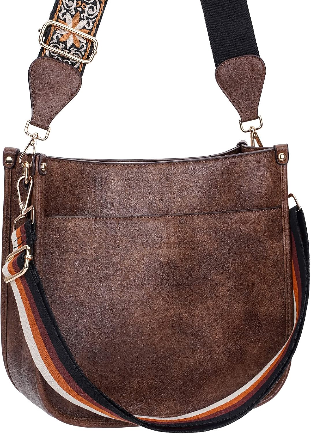 Crossbody Bag For Women Trendy Vegan Leather Hobo Handbag Designer Crossbody Shoulder Purse with 2PCS Adjustable Strap(Browna - Image 2
