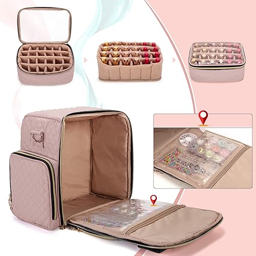 Vista 12 de LUXJA Organizador de esmalte de uñas con capacidad para 72 botellas (0.5 onzas líquidas) y una lámpara de uñas, Negro -, Viajes