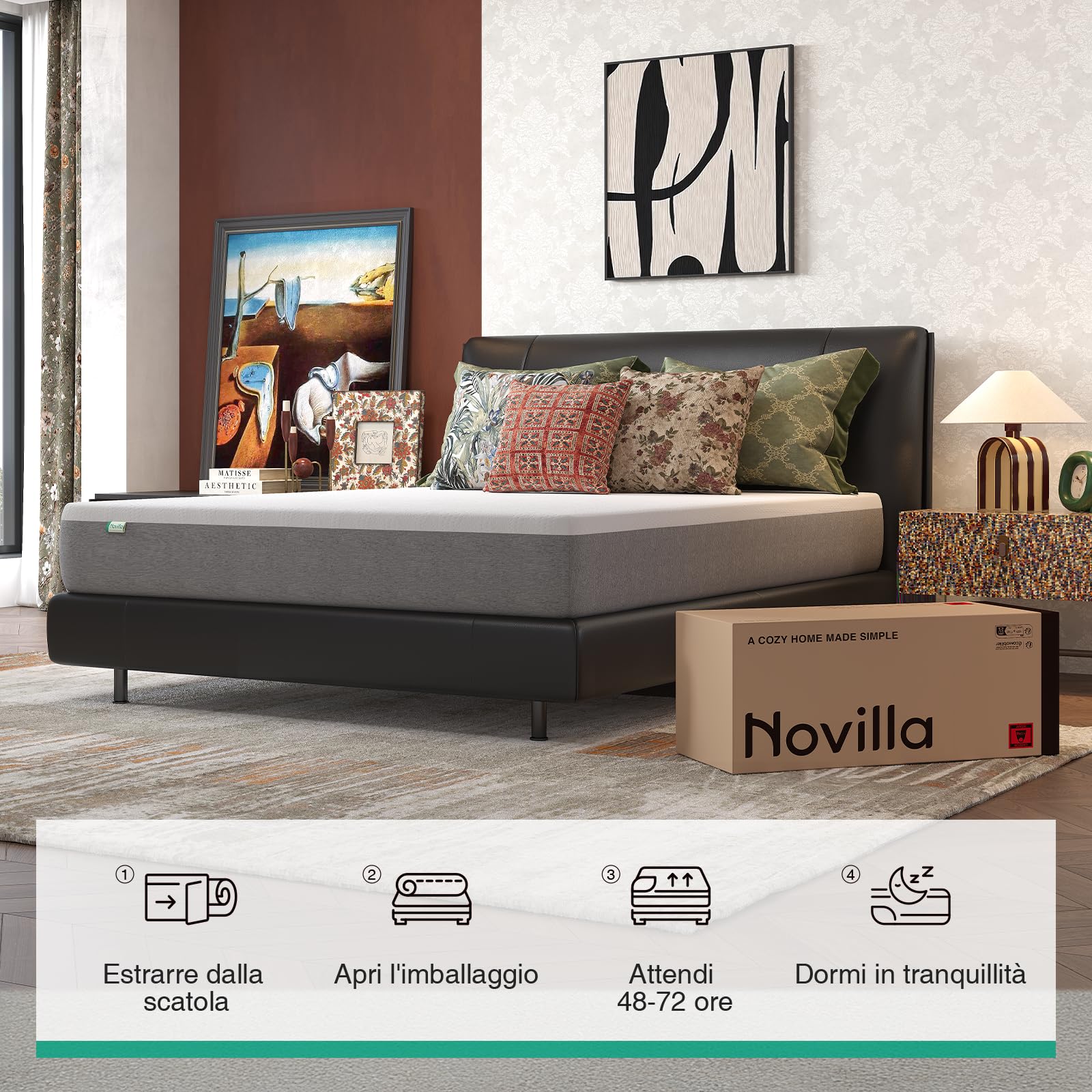 Novilla Materasso Matrimoniale 140x200cm Altezza 20cm - Gel Memory Foam & Fibra di Bambù, Traspirante con Sostegno 7 Zone, Coprimaterasso Lavabile 60℃, Certificato OEKO-TEX & CertiPUR-US