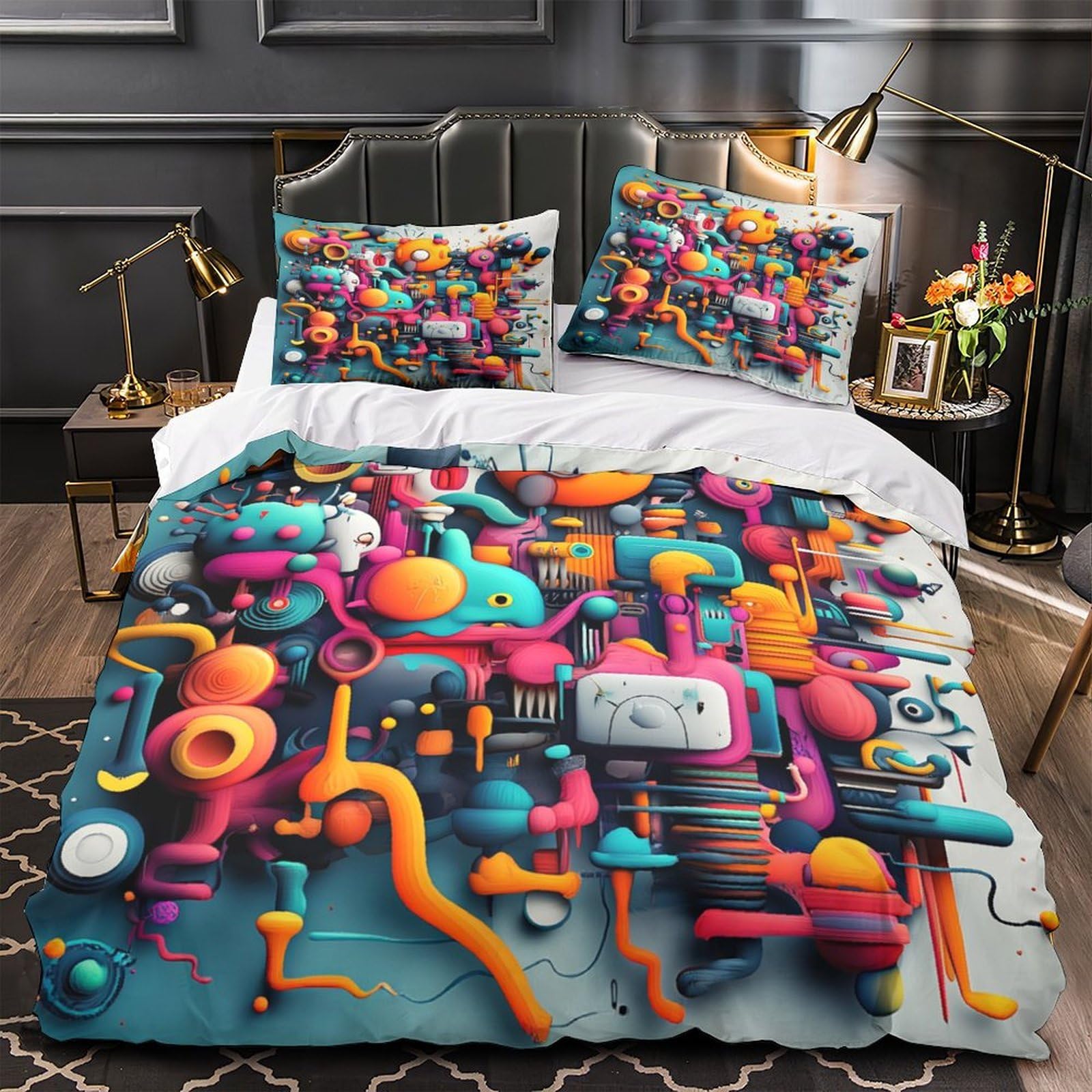 Parure housse de couette art abstrait 3D microfibre lit simple 135x200cm