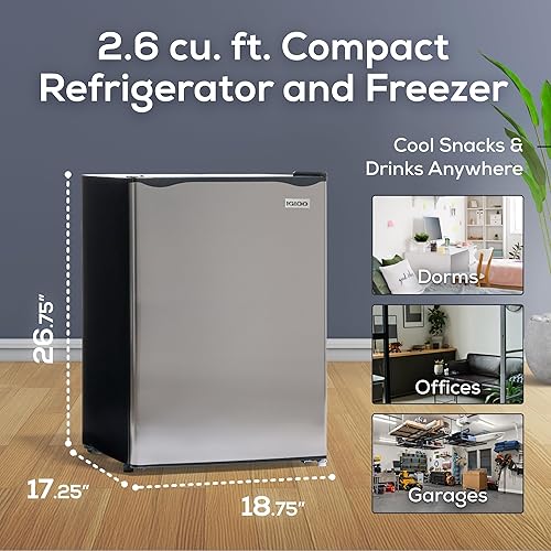 Miniatura 2 de Igloo Refrigerador compacto de 2.6 pies cúbicos con congelador, 2 estantes, perfecto para hogares, oficinas, dormitorios, platino