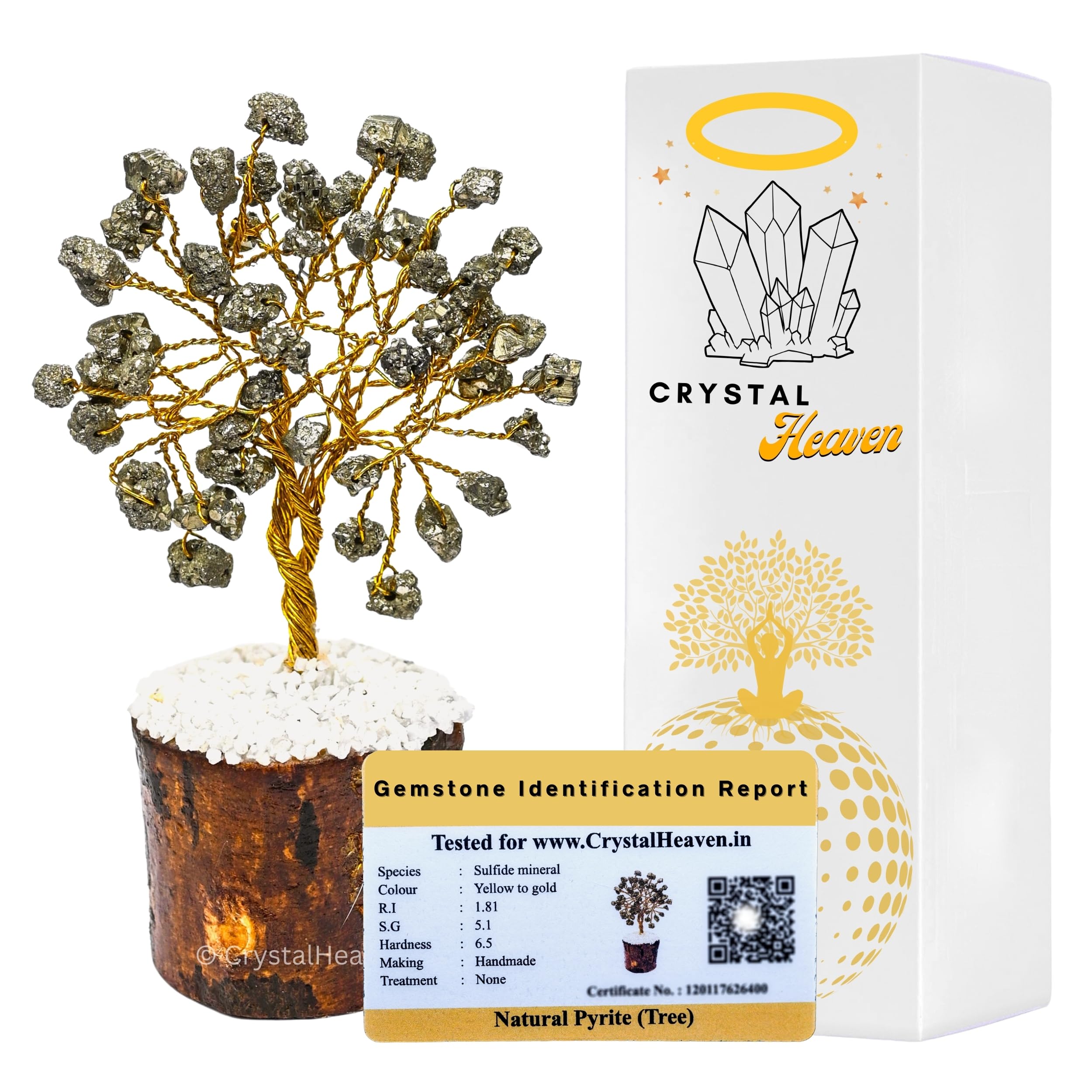 Crystal HeavenPyrite Stone Tree - Original Raw Pyrite Crystal Tree For Home Decor, Money, Wealth, Abundance And Success (Golden Wire), 5 Inch, 15.2 Cm