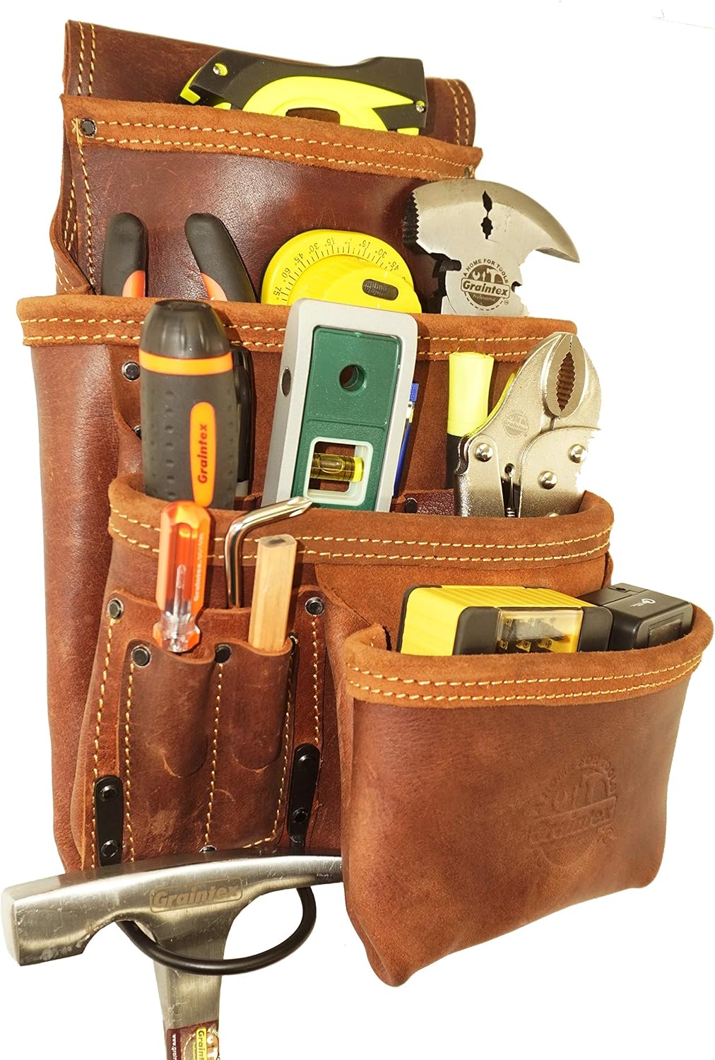 Exclusive Discount 🔥 Graintex AS2530 Ambassador Series 10 Pocket Right-Handed Framers Tool Pouch Top Grain Leather for Framers, Constructors, Electricians, Plumbers, Handyman
