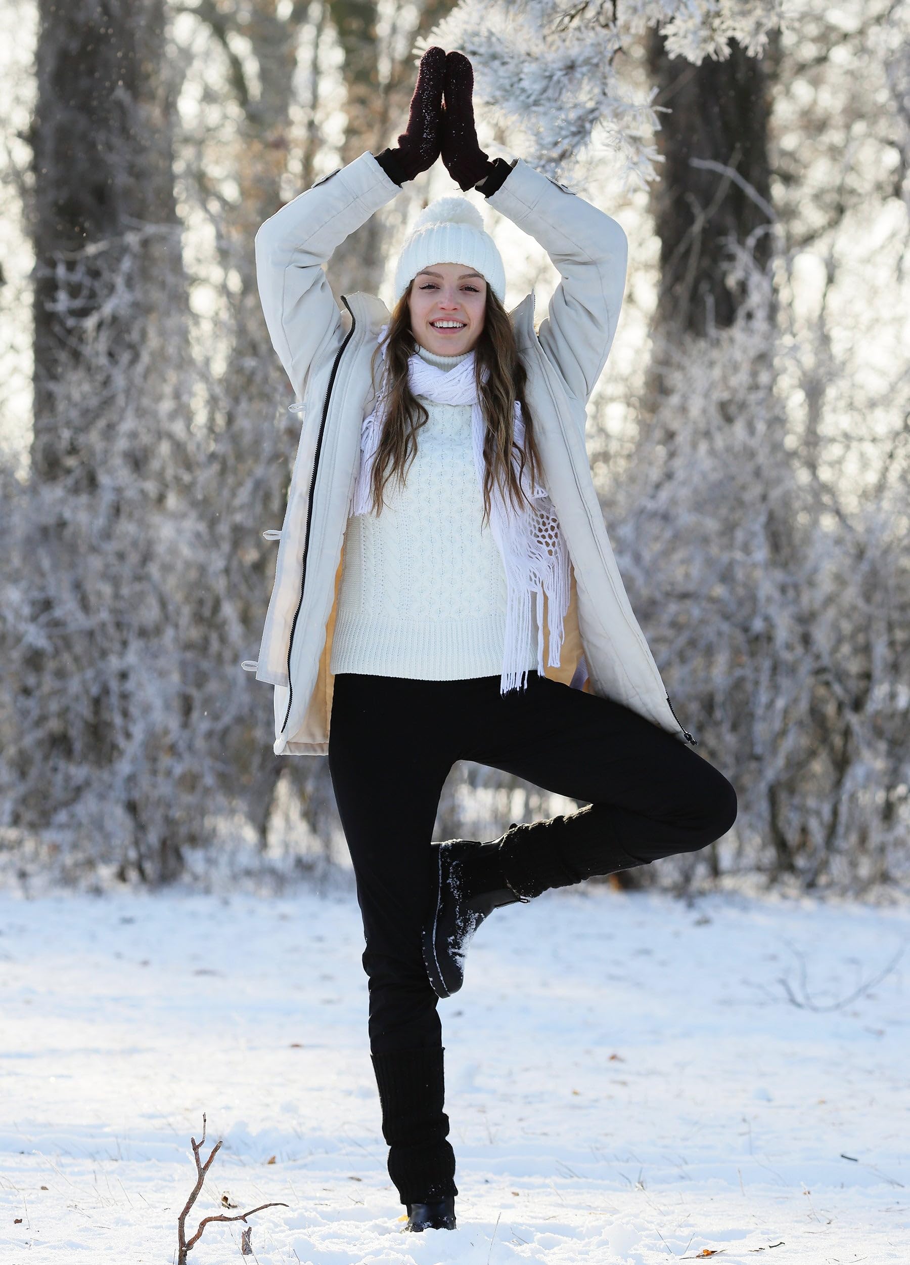 WILLIT Damen Thermoleggings Winter Yogahose mit Reißverschlusstaschen Hoher Bund Wasserabweisend Warm Thermohose Gefütterte Fleecehose
