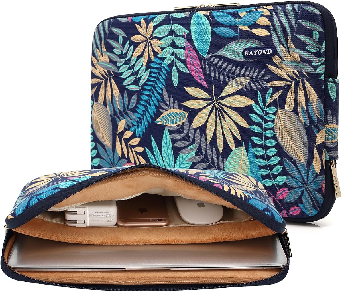 Canvas Water-Resistant for 15-15.6 Inch Laptop Sleeve Case Bag (15-15.6 Inches, Forest Series Bule)
