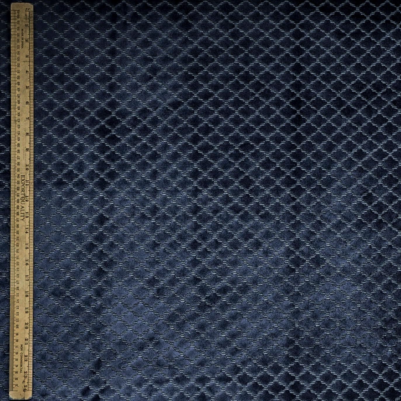 Tienda de tejidos directa Azul marino, gris base Terciopelo Jacquard Tela Por metro, 19 metros continuos 137 centímetros ancho Geométrico Azul Al por mayor Terciopelo Tapicería Tela para Cortinas