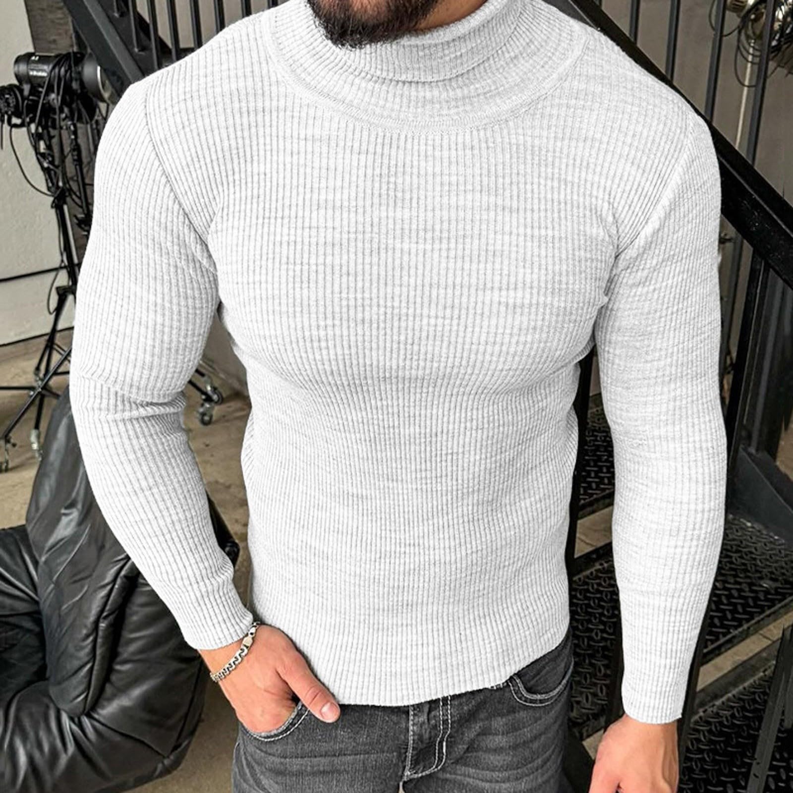 Suéter de cuello redondo para hombre, suéter básico de punto