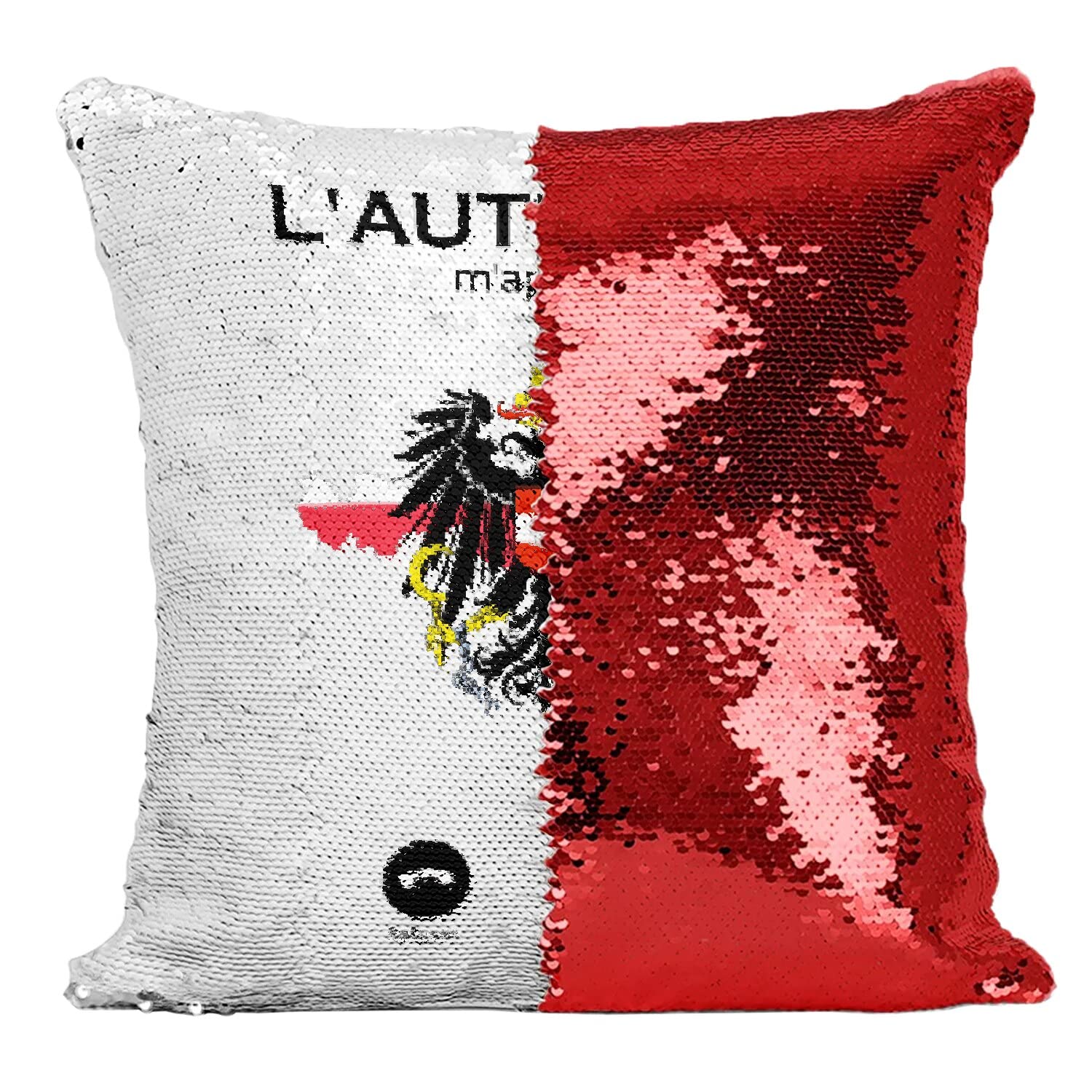 Coussin paillettes rouge Autriche m'appelle pour décorer un salon de voyage