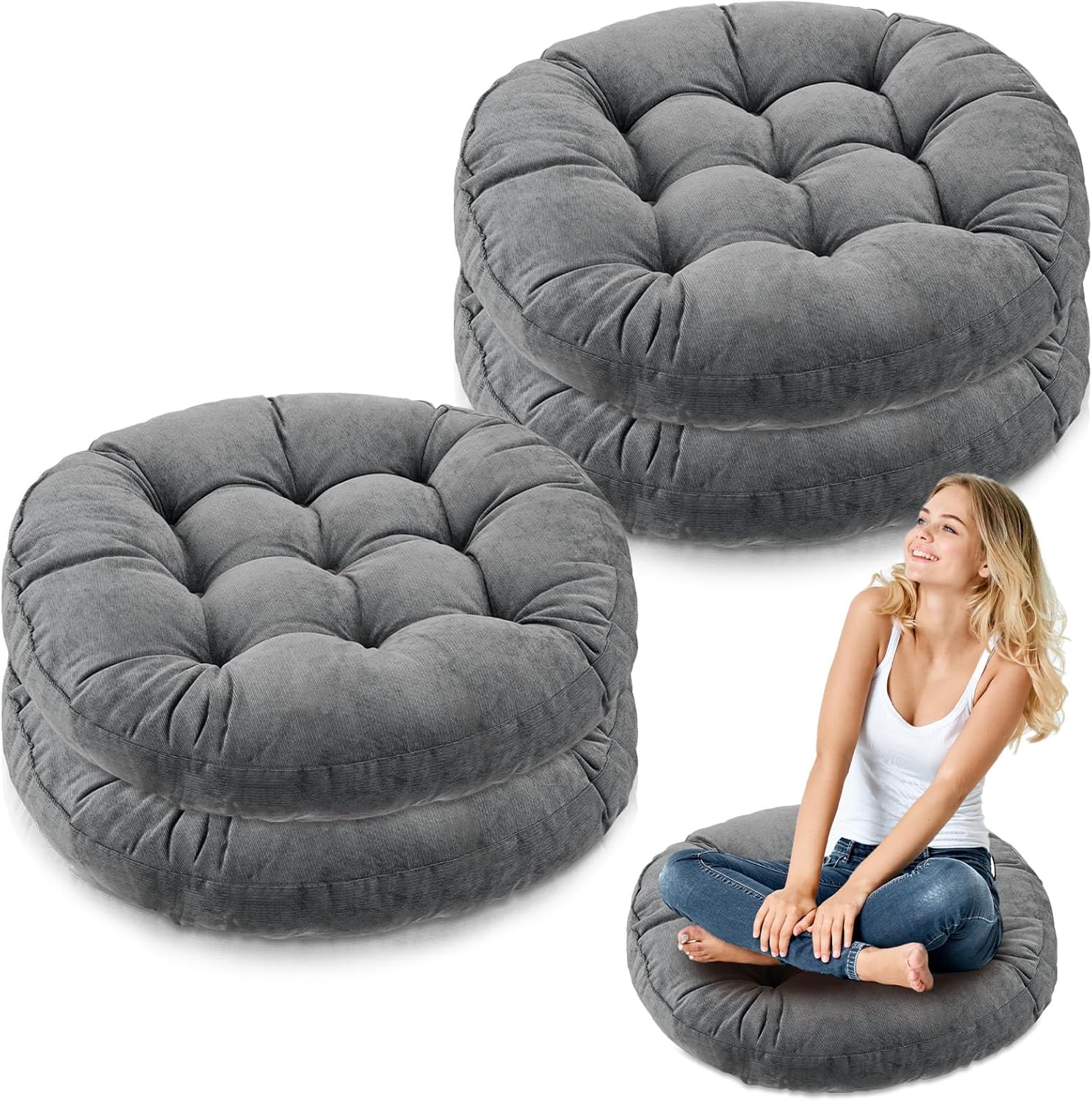 Jerify Floor Pillow Cushions 22 x 22 Inch Round Square Large Meditation Floor Pillow for Classroom Adult Meditation Picnic Party Cushion for Seating Gift Christmas(Round,Dark Grey,4 Pcs) Round Dark Grey 4